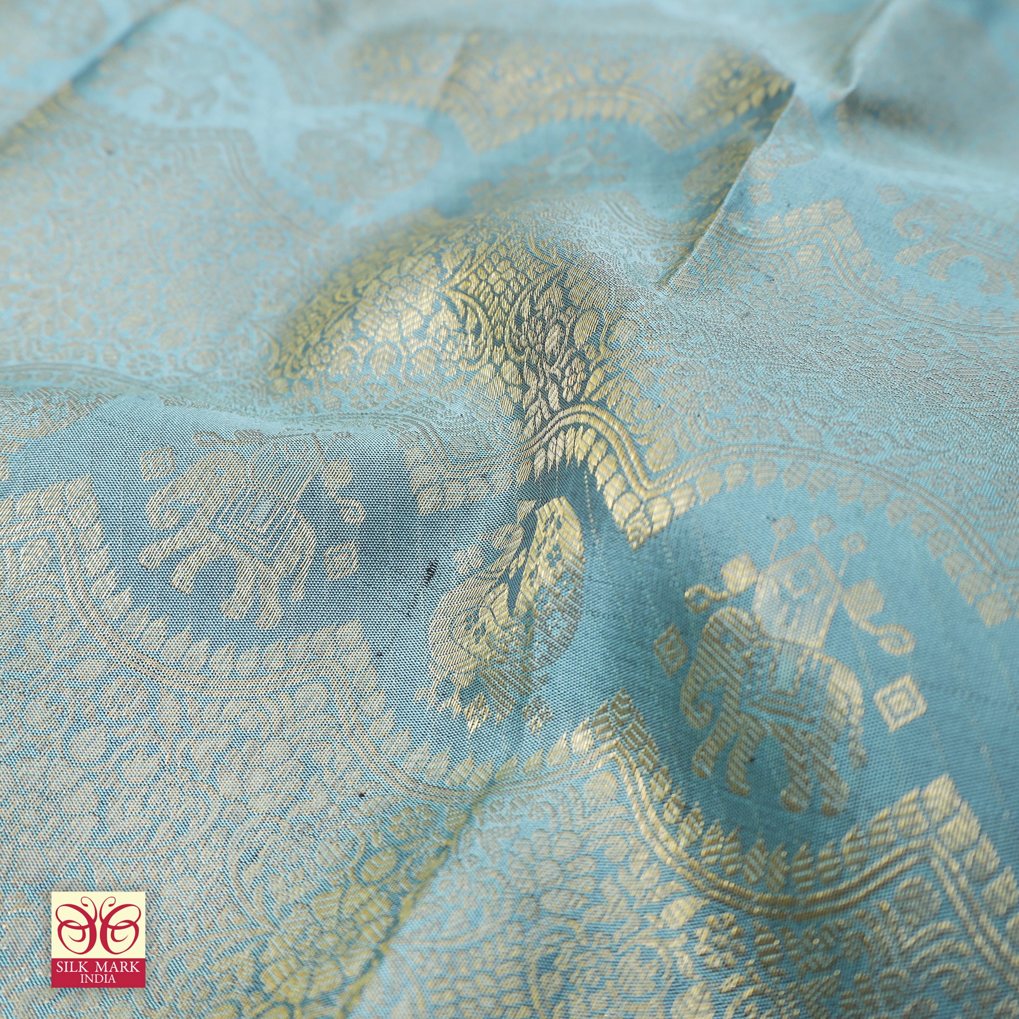 Sky Blue With Maroon Gold Zari Long border SubhalayaWedding Silk Saree