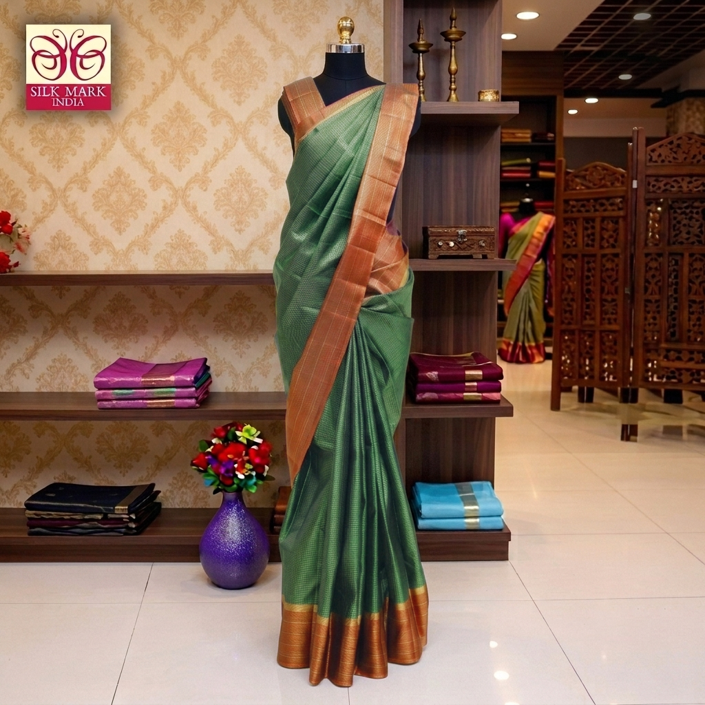 Bottle Green With Brown Gold Zeri  Arani Wedding silk Saree