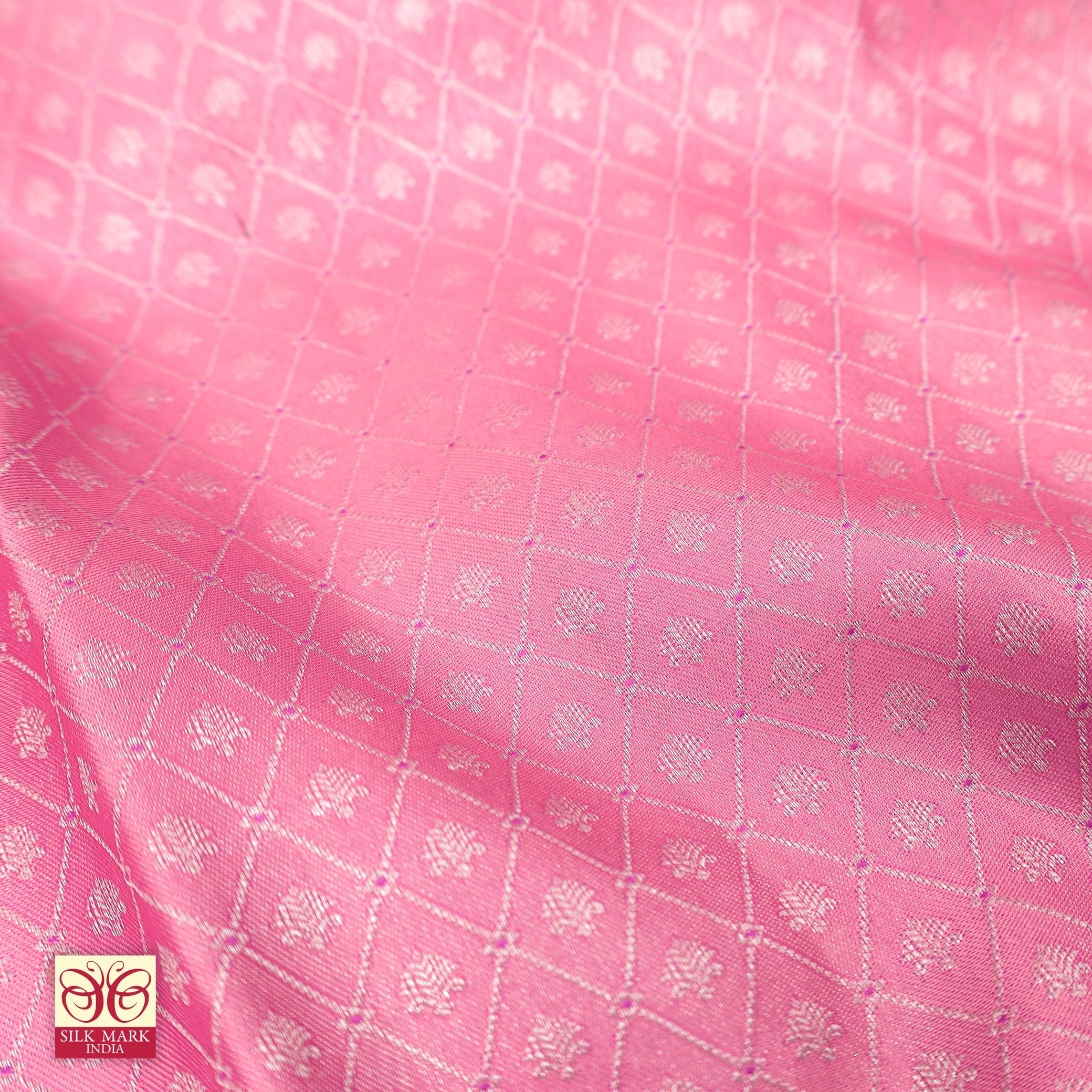 Light Pink With Lavender Silver Zari border KachipuramWedding Silk Saree