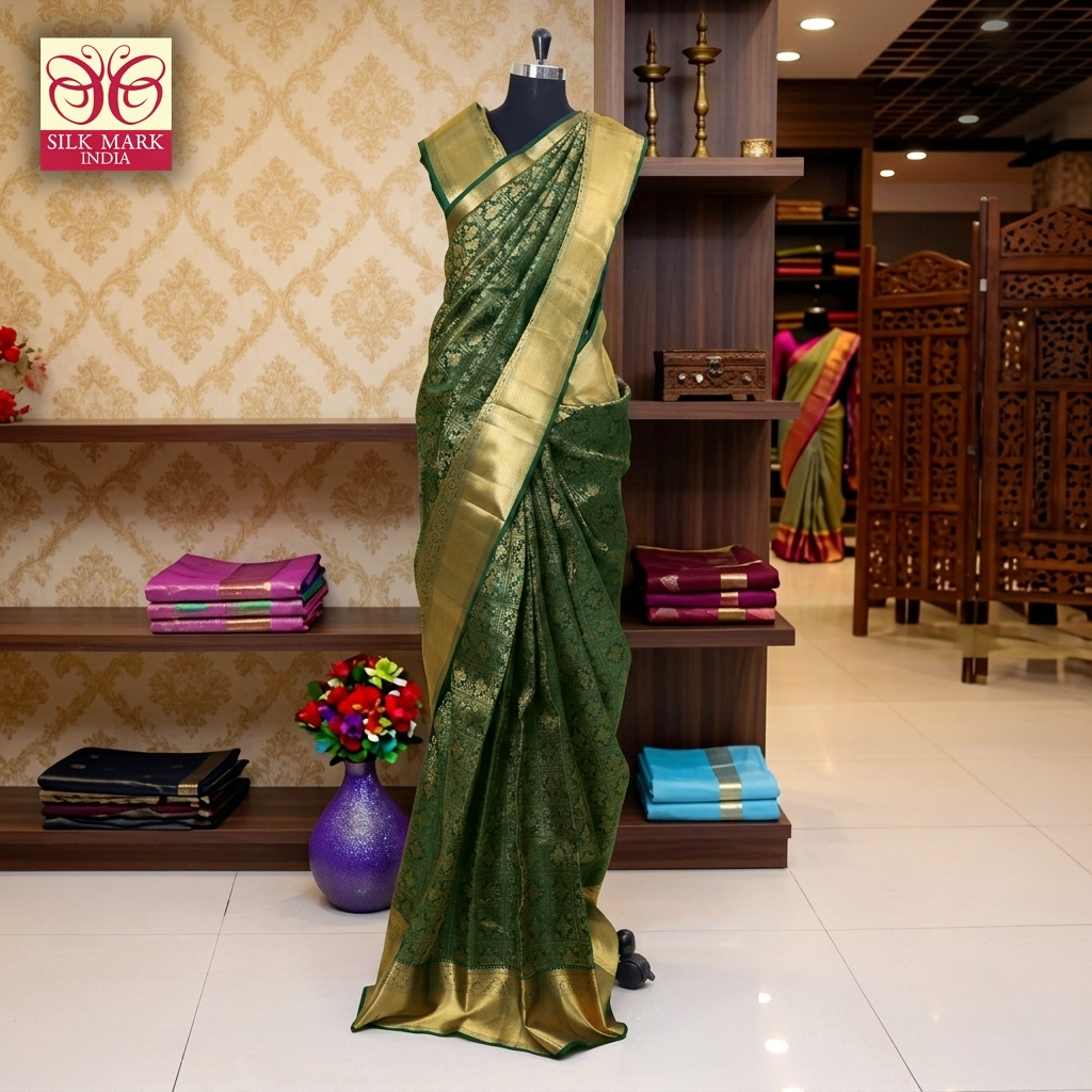 Bottle Green With  Gold Zeri Subalaya Wedding Silk Saree
