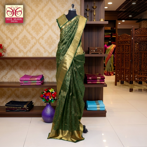 Bottle Green With  Gold Zeri Subalaya Wedding Silk Saree
