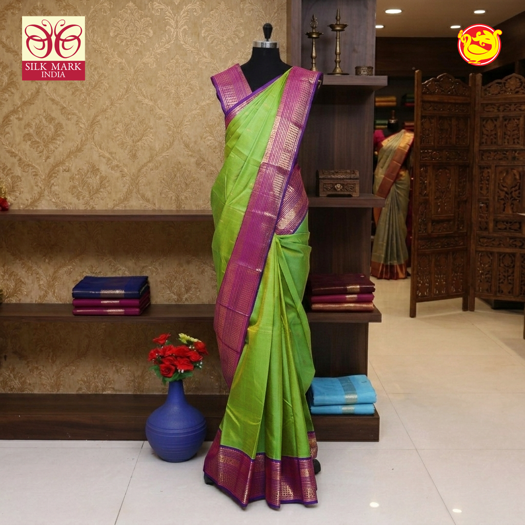 Parrot Green Zari Saree