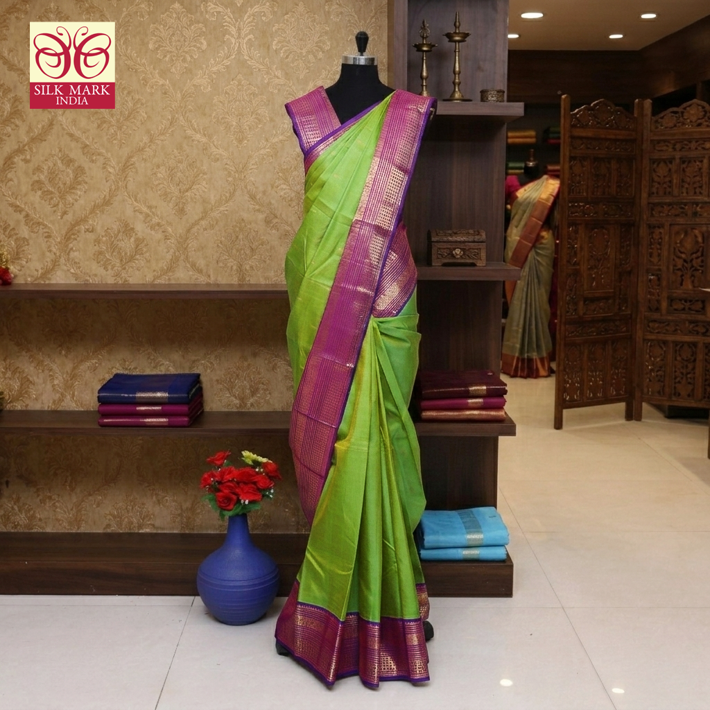 Parrot Green Zari Saree