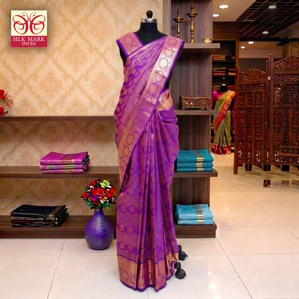 Violet With Gold Zari border Subalaya Wedding Silk Saree