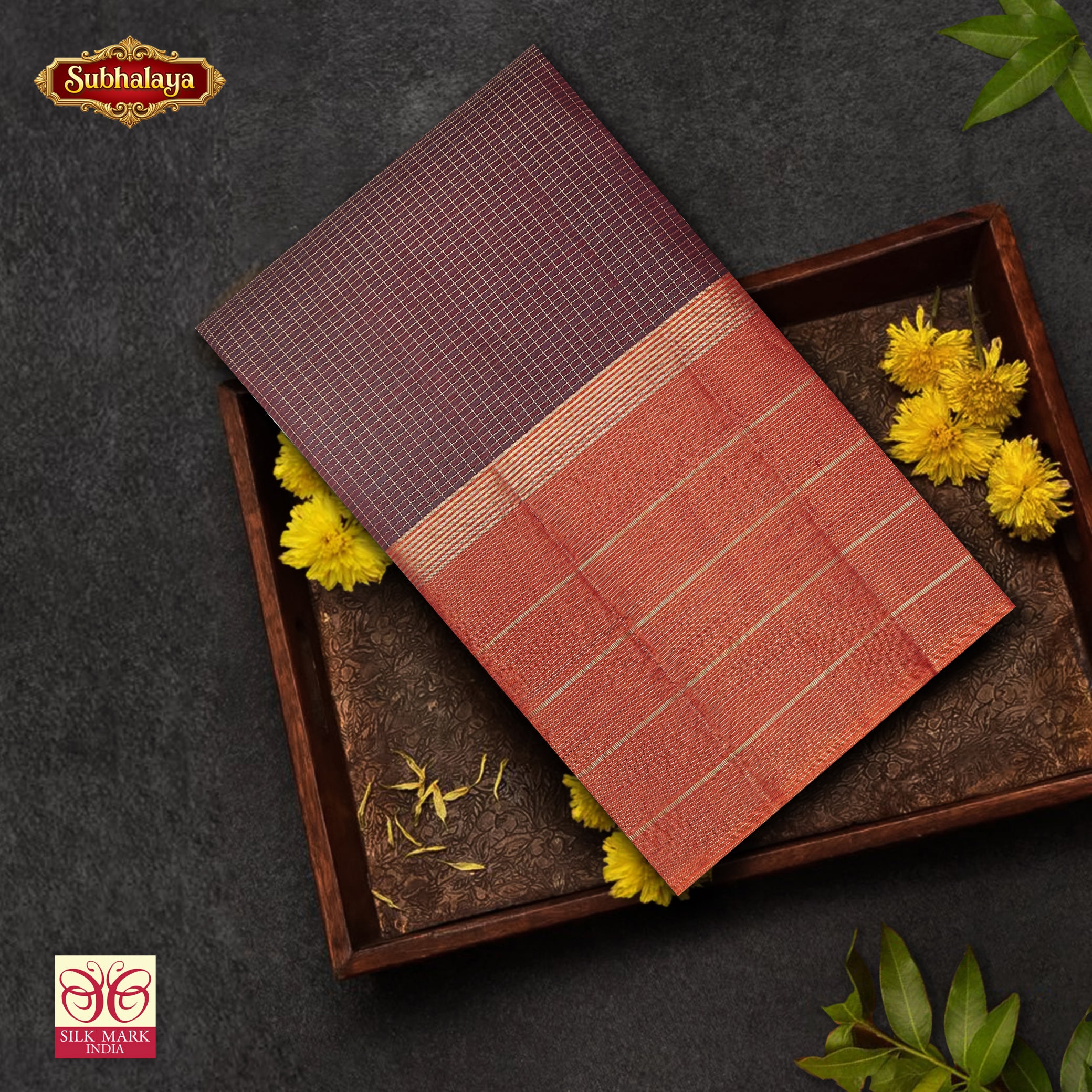 Brown With Rust Orange Kanchipuram Pure Soft Silk Saree