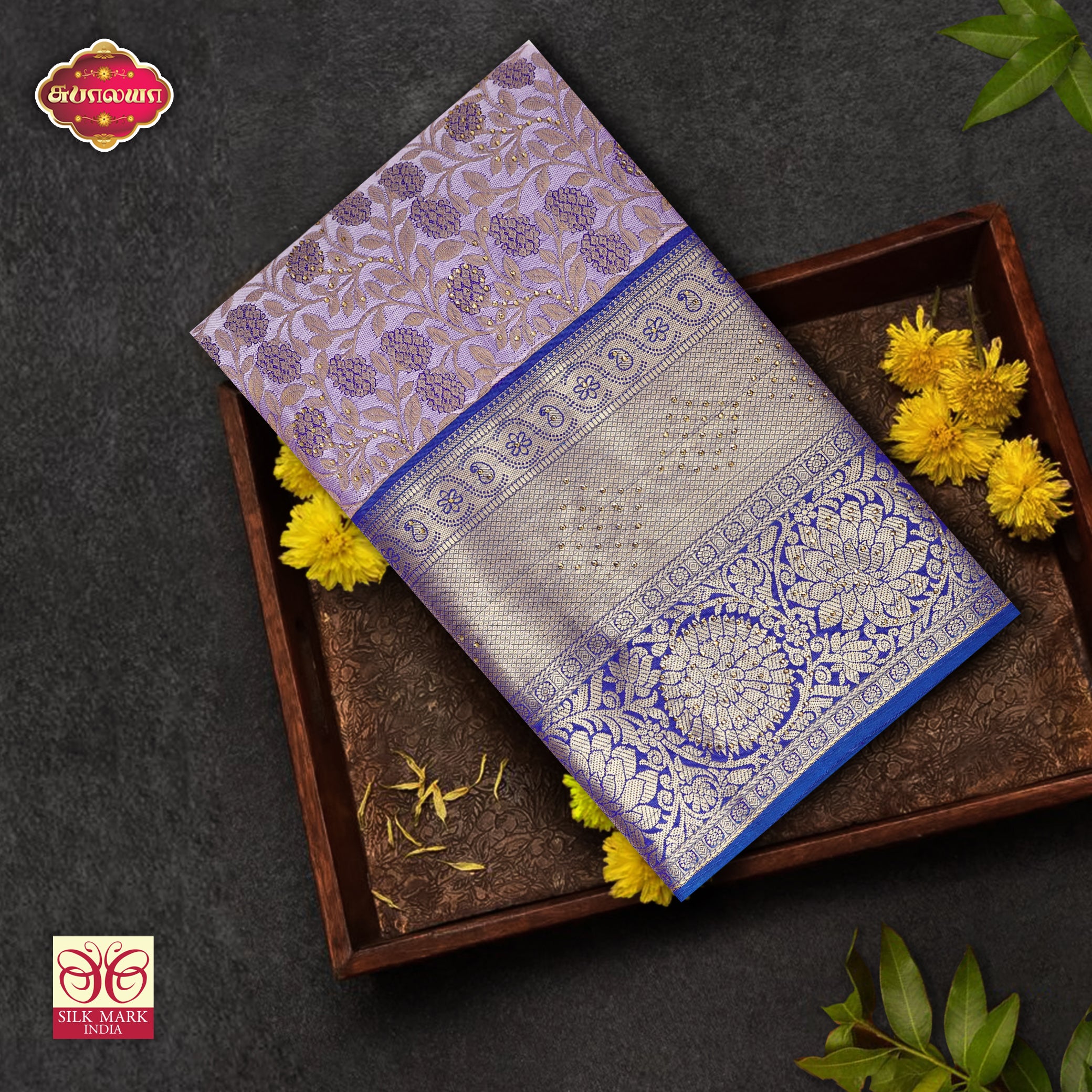 Lavender With Blue Gold Zeri Subalaya Wedding Silk Saree