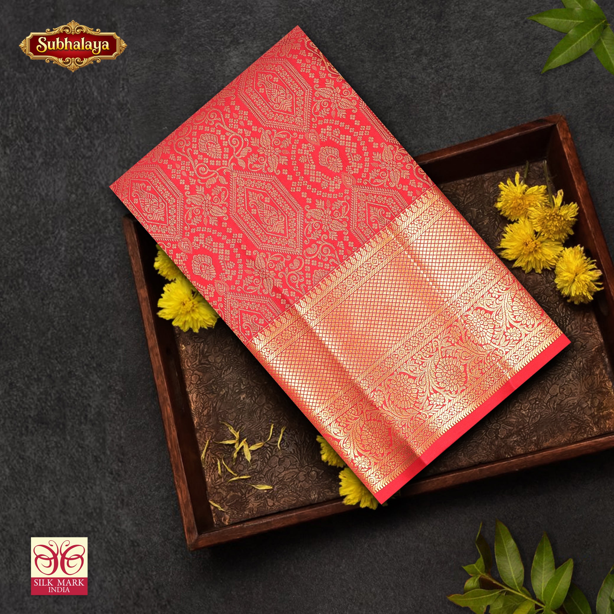 Red With Gold Zari border Subhalaya  Wedding Silk Saree