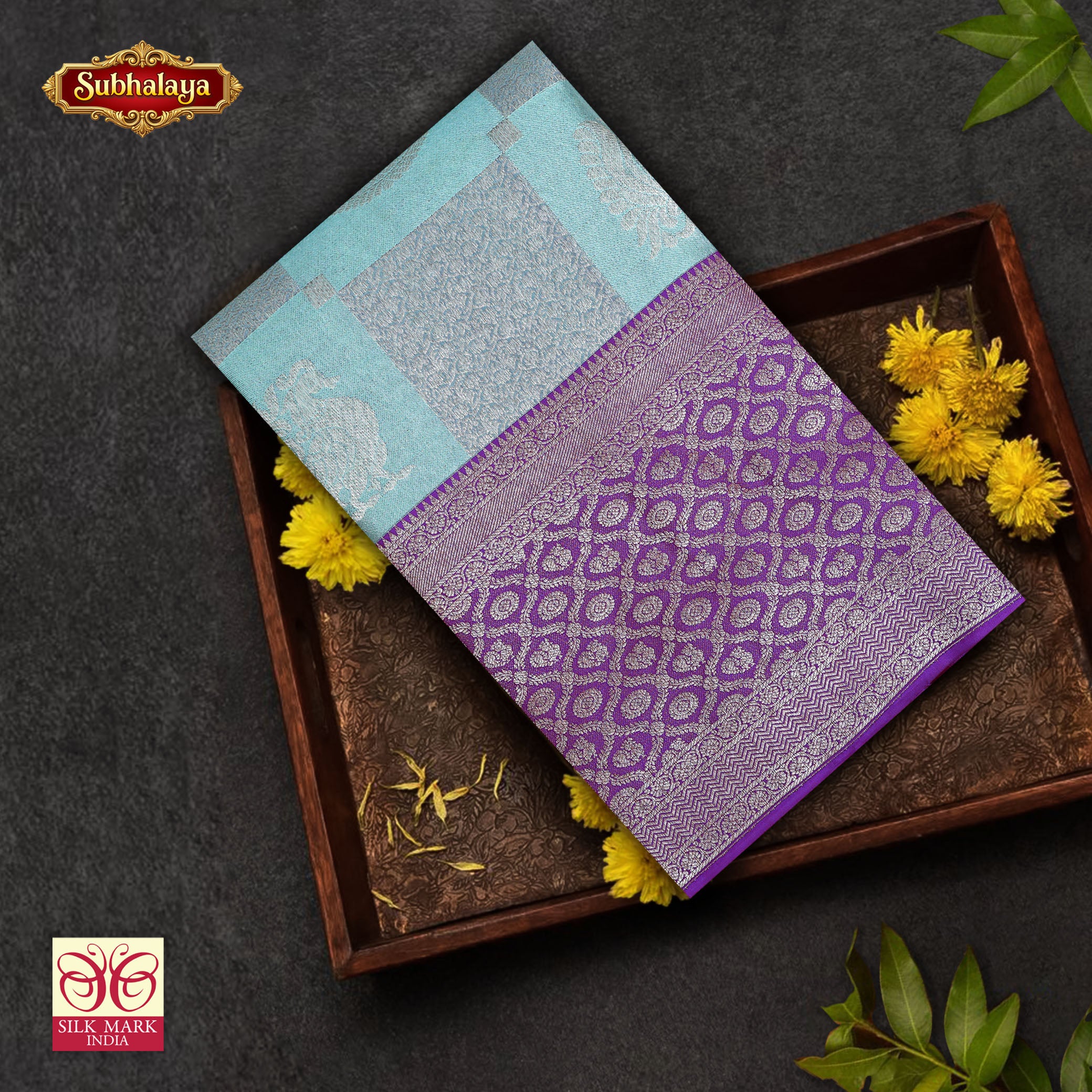 Cyan Blue With Lavender Silver Zeri Wedding Subalaya Silk Saree