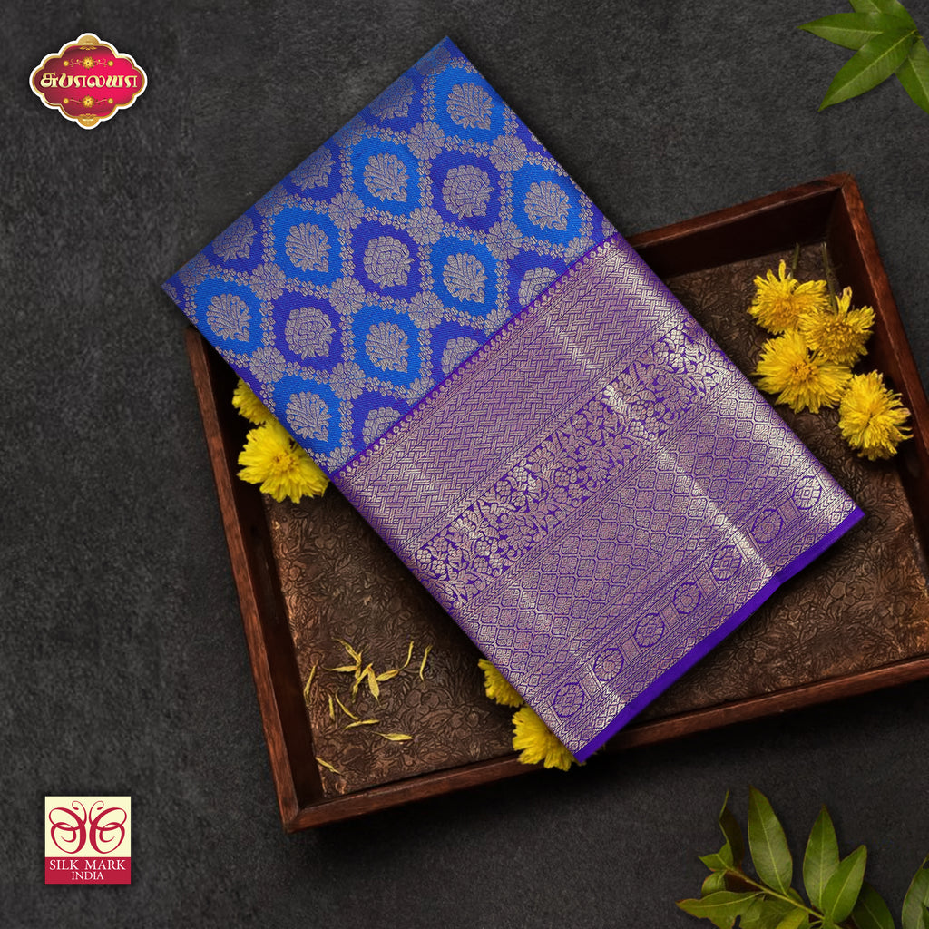 Royal Blue With Ink Blue  Gold Zeri Subalaya Wedding Silk Saree