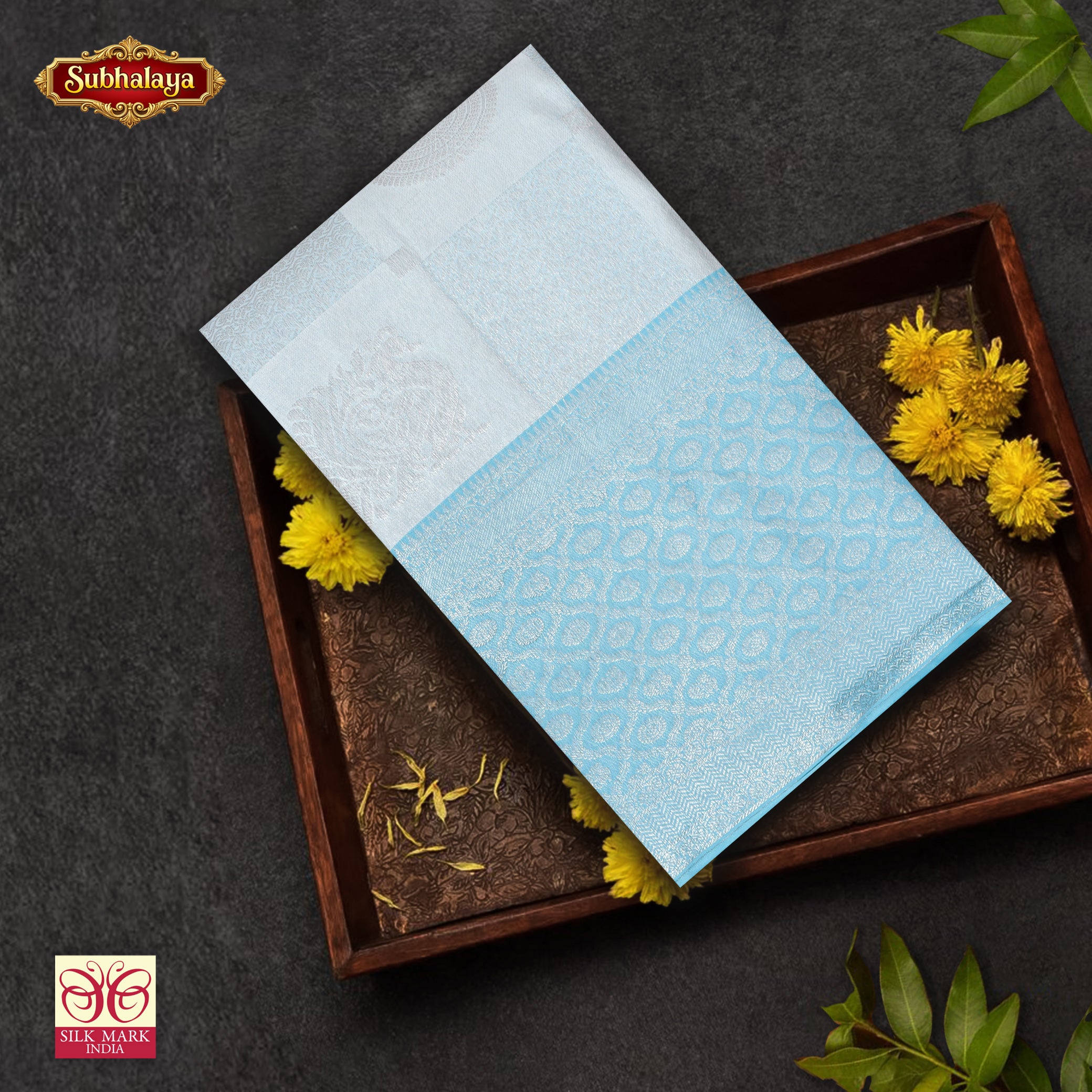 Ice BlueWith Sky Blue Silver Zari border Subhalaya Wedding Silk Saree