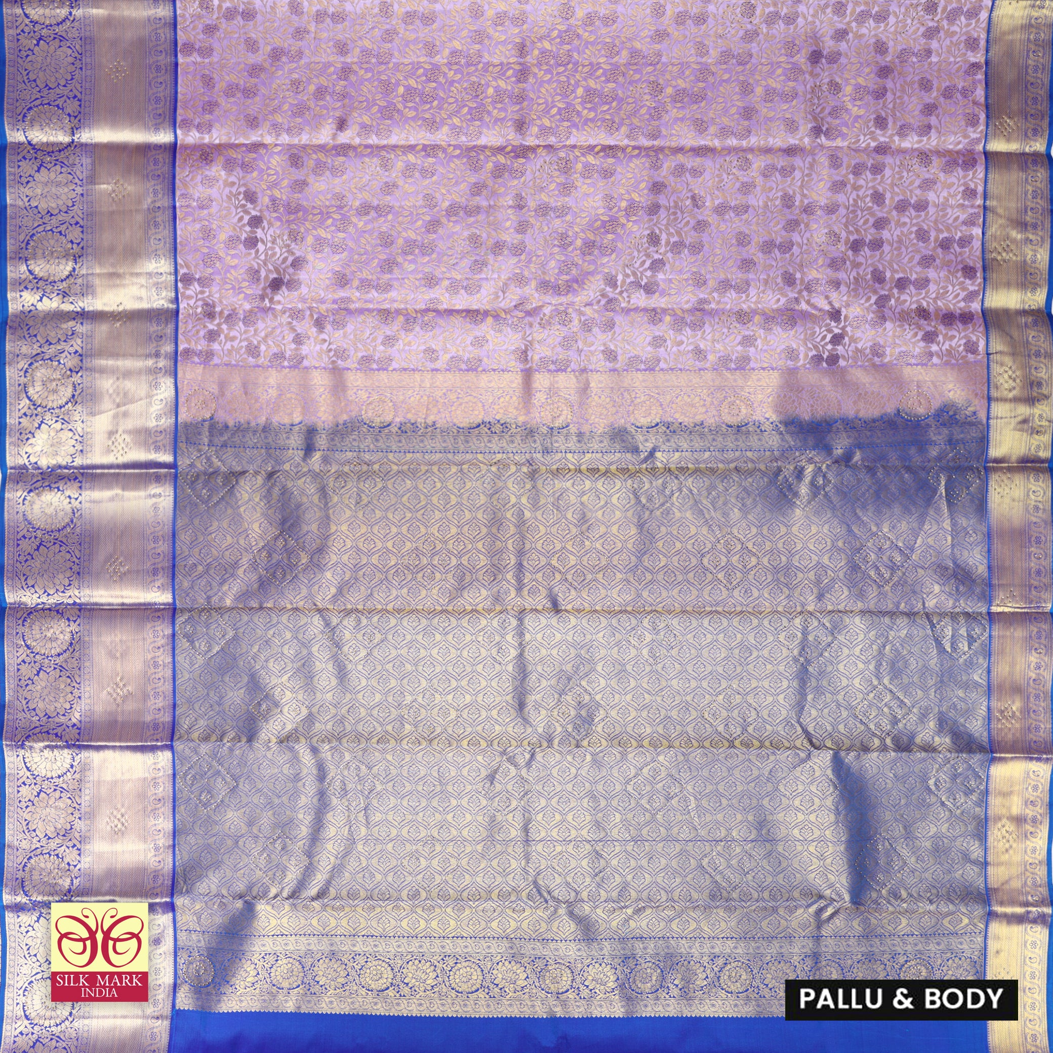 Lavender With Blue Gold Zeri Subalaya Wedding Silk Saree
