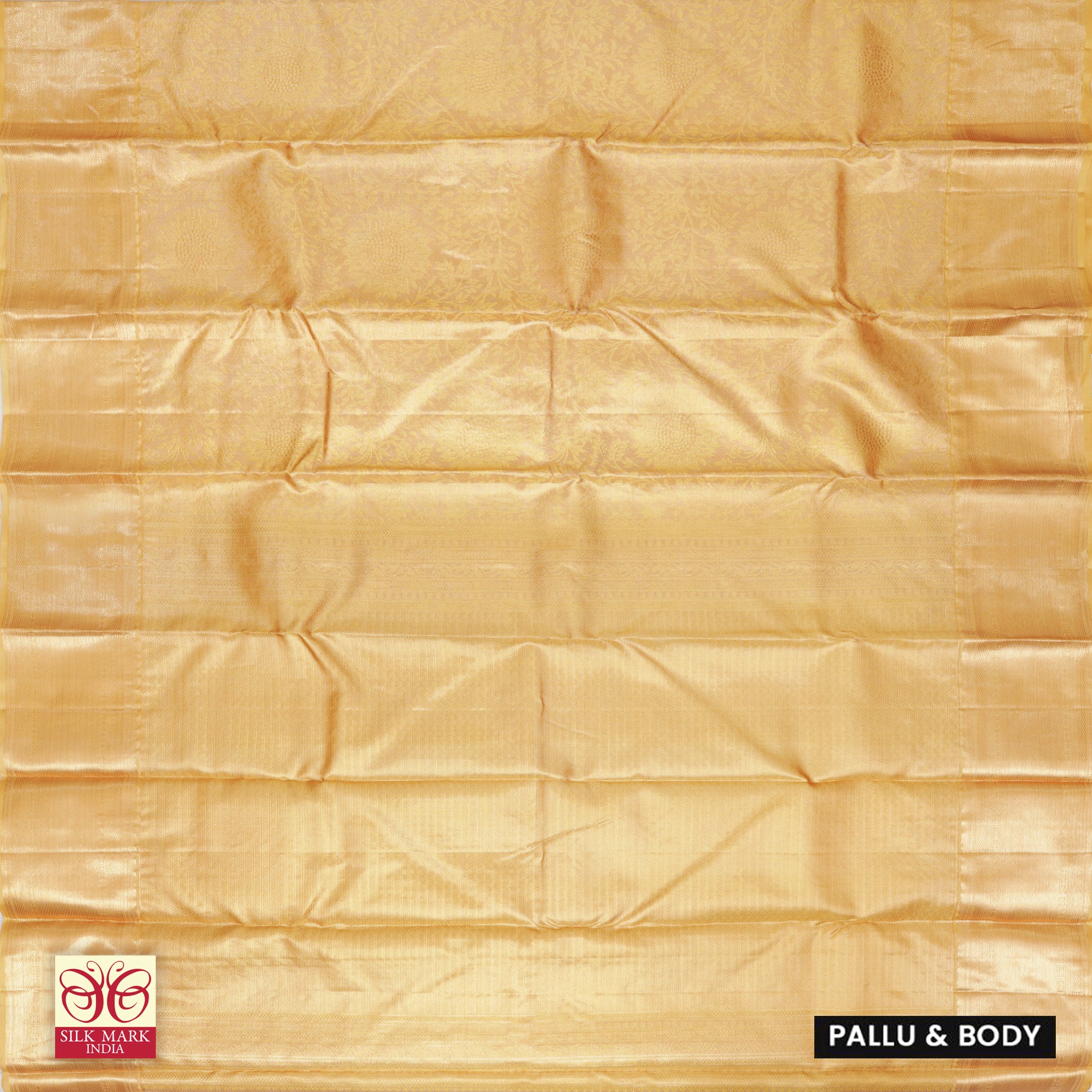 Golden Color Gold Zari border Tissue Wedding Silk Saree