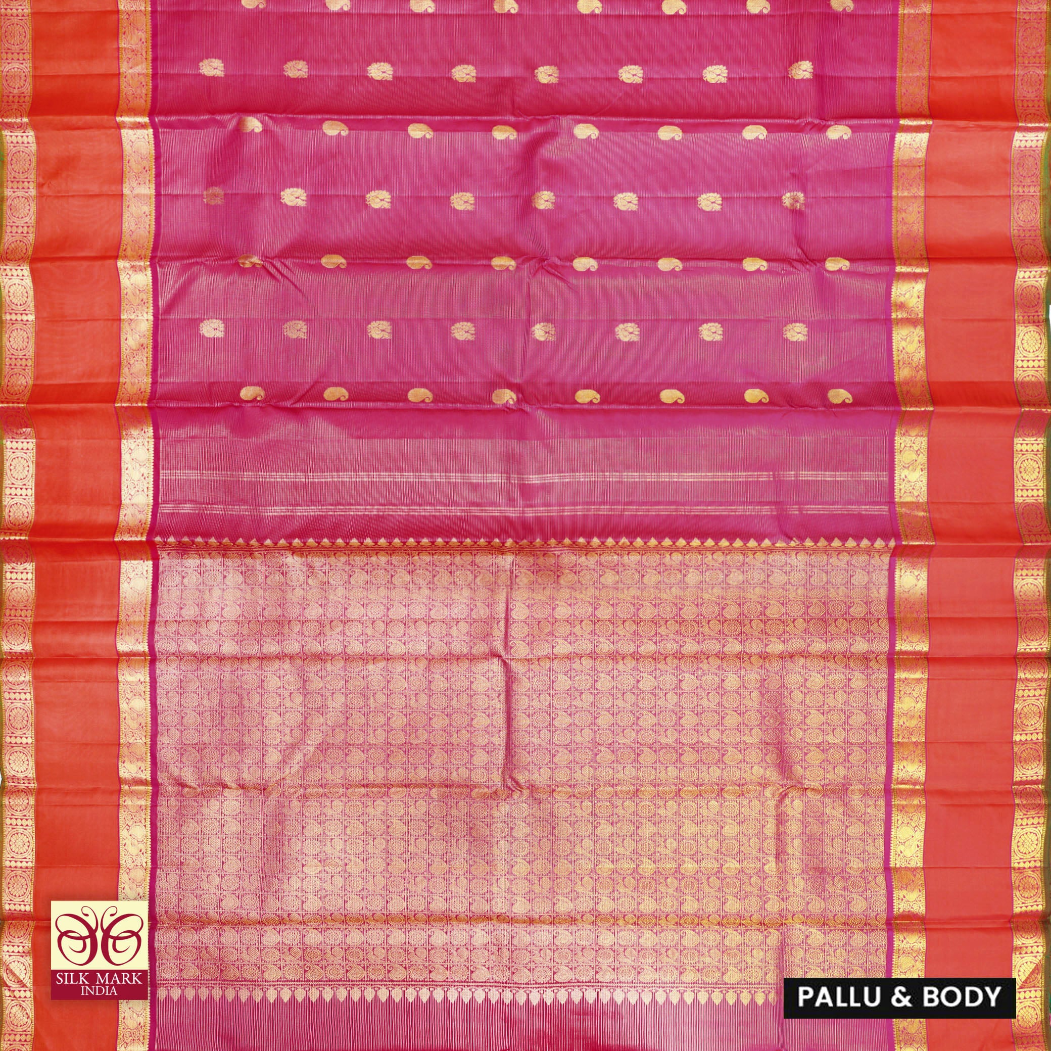 Dark Pink With Orange Gold Zeri  Arani Wedding silk Saree