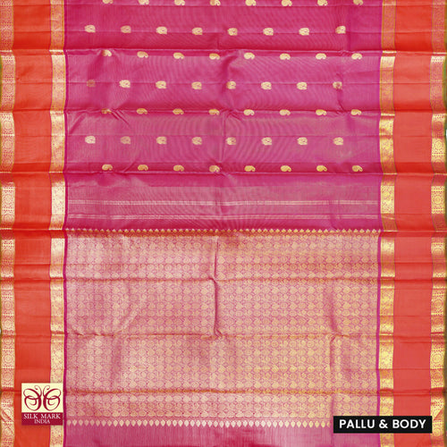 Dark Pink With Orange Gold Zeri  Arani Wedding silk Saree
