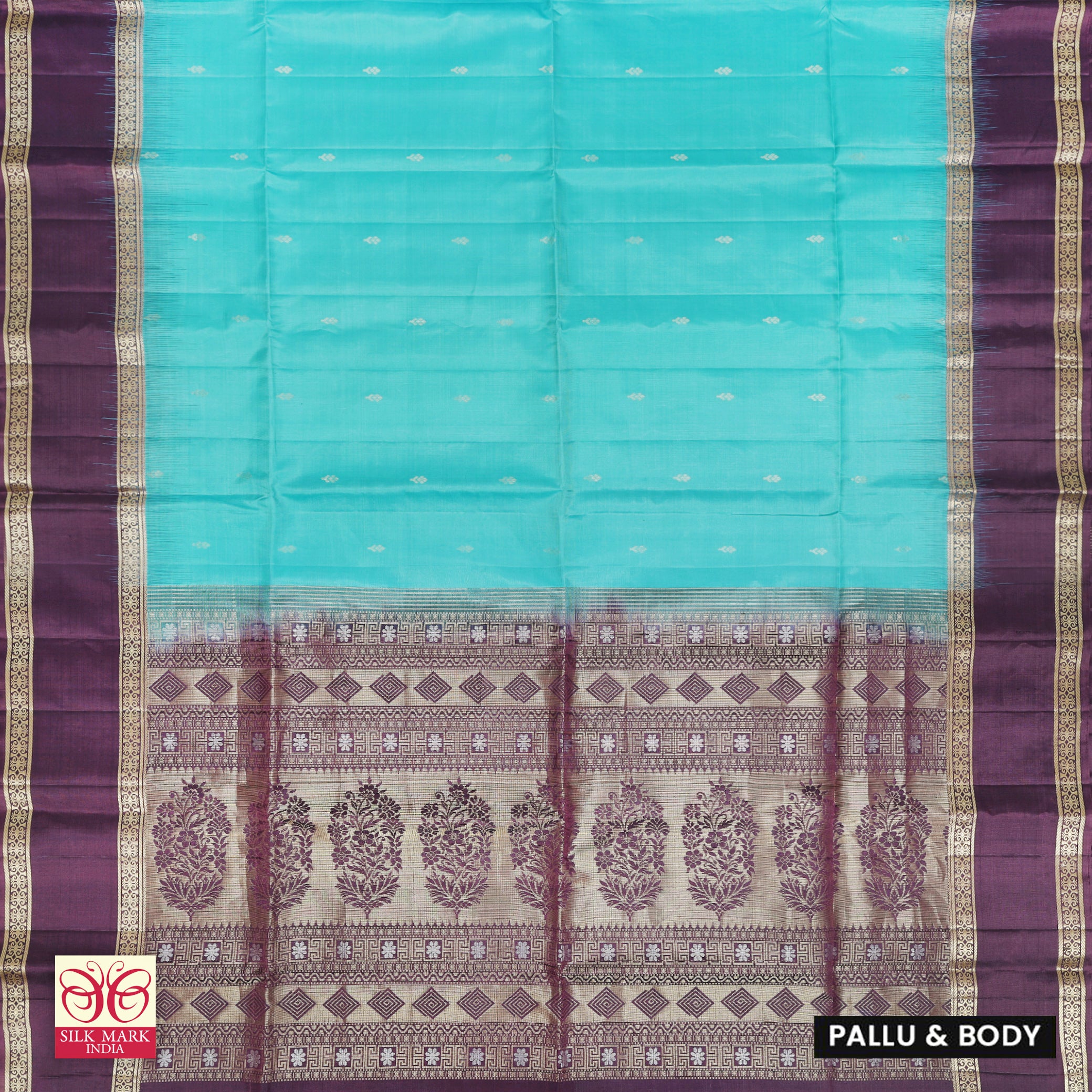 Turquoise Blue With Deep Purple Premium Pure Soft Silk Saree