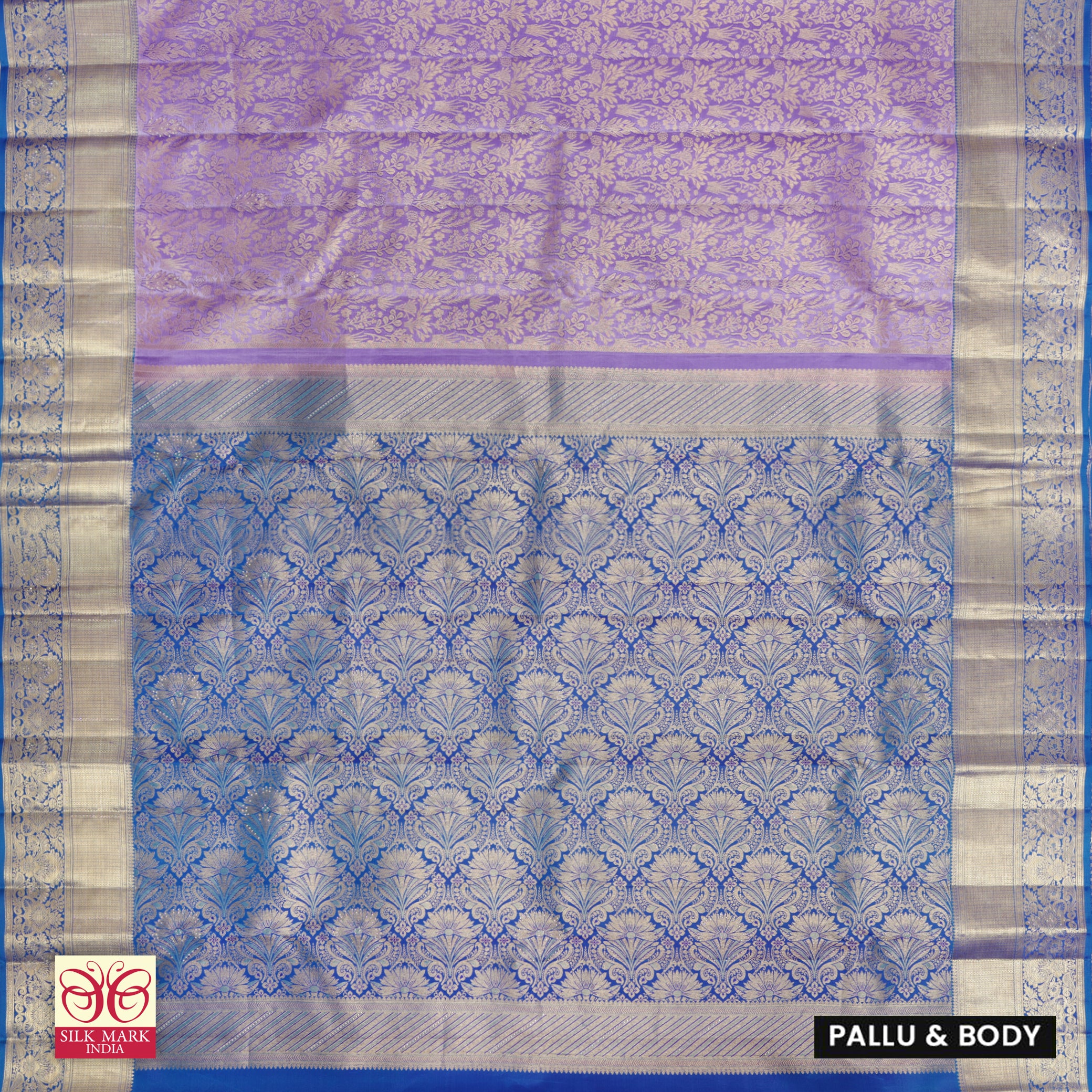 Lavender With Royal Blue Gold Zari Border Subalaya Wedding Silk Saree