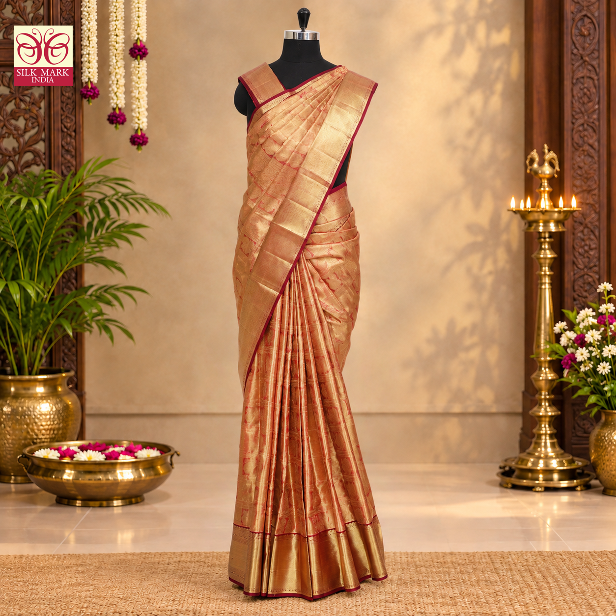 Golden ColorWith Maroon GoldZari Wedding Tissue Silk Saree