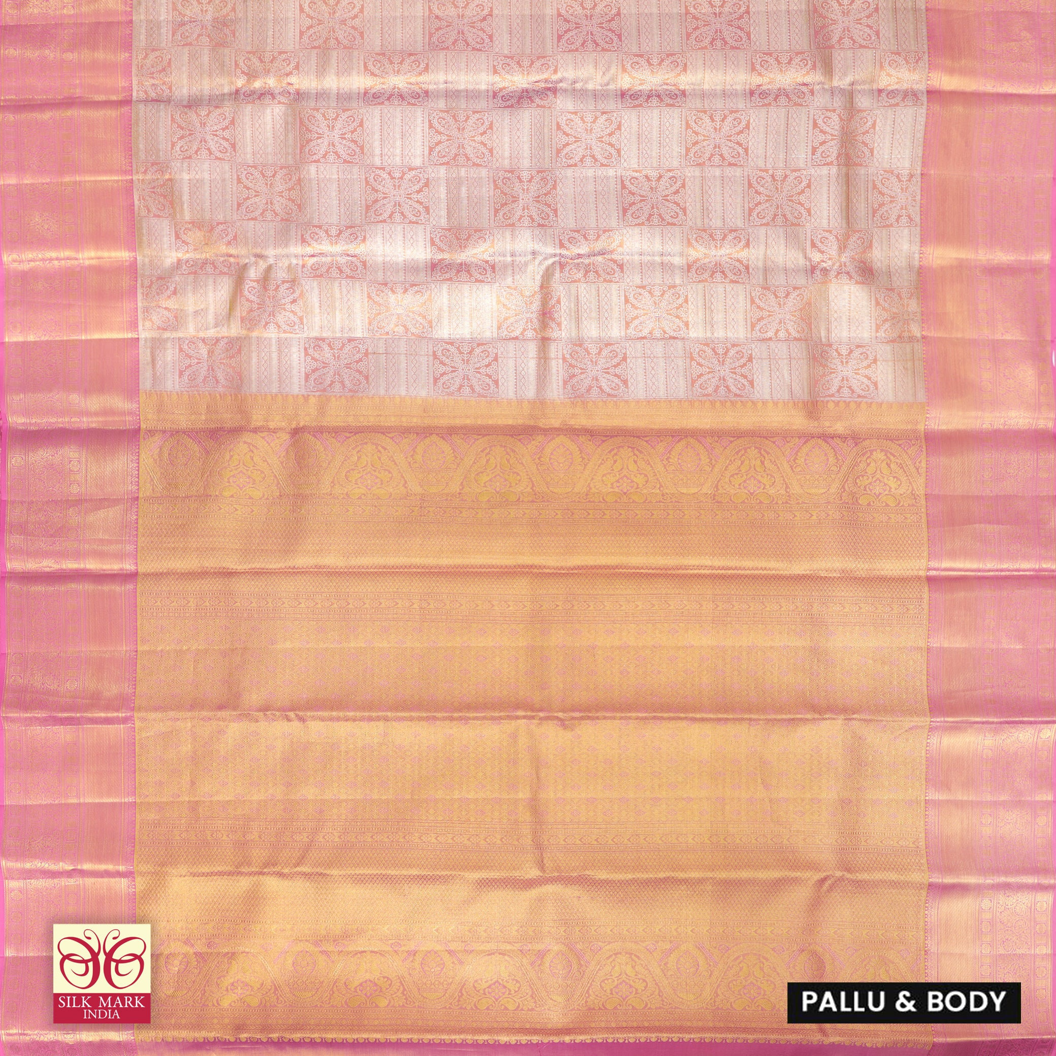 Light Pink With Rose Pink Gold Zari Tissue Wedding Silk Saree