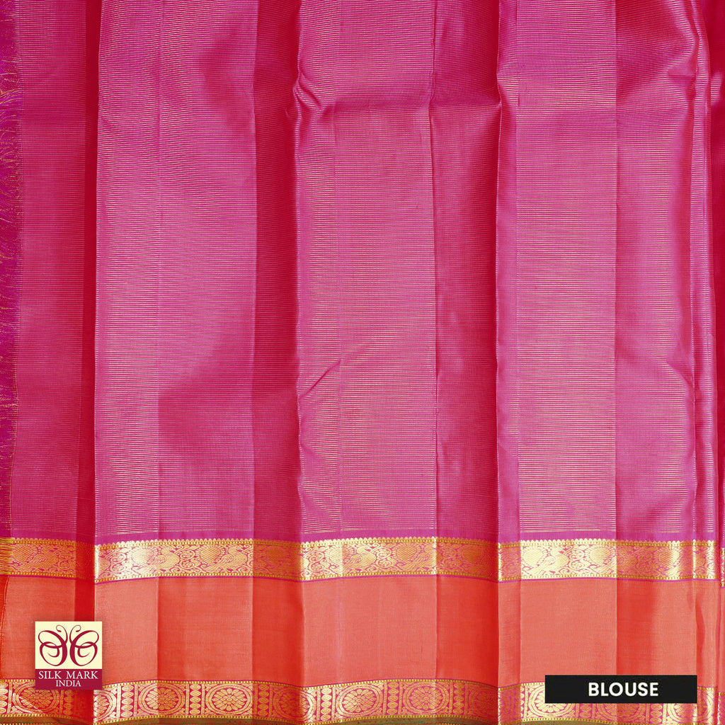 Dark Pink With Orange Gold Zeri  Arani Wedding silk Saree