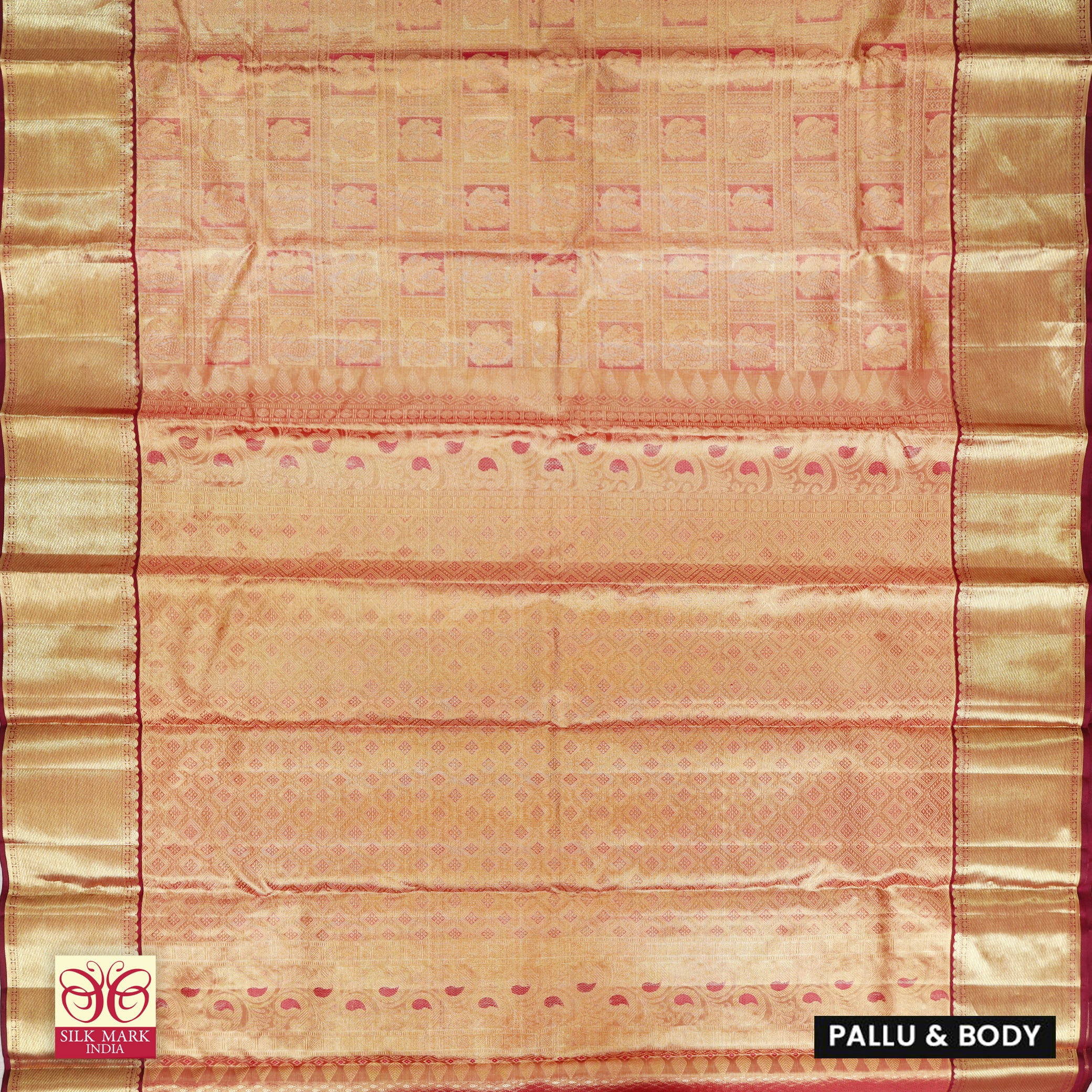 Golden ColorWith Maroon GoldZari Wedding Tissue Silk Saree