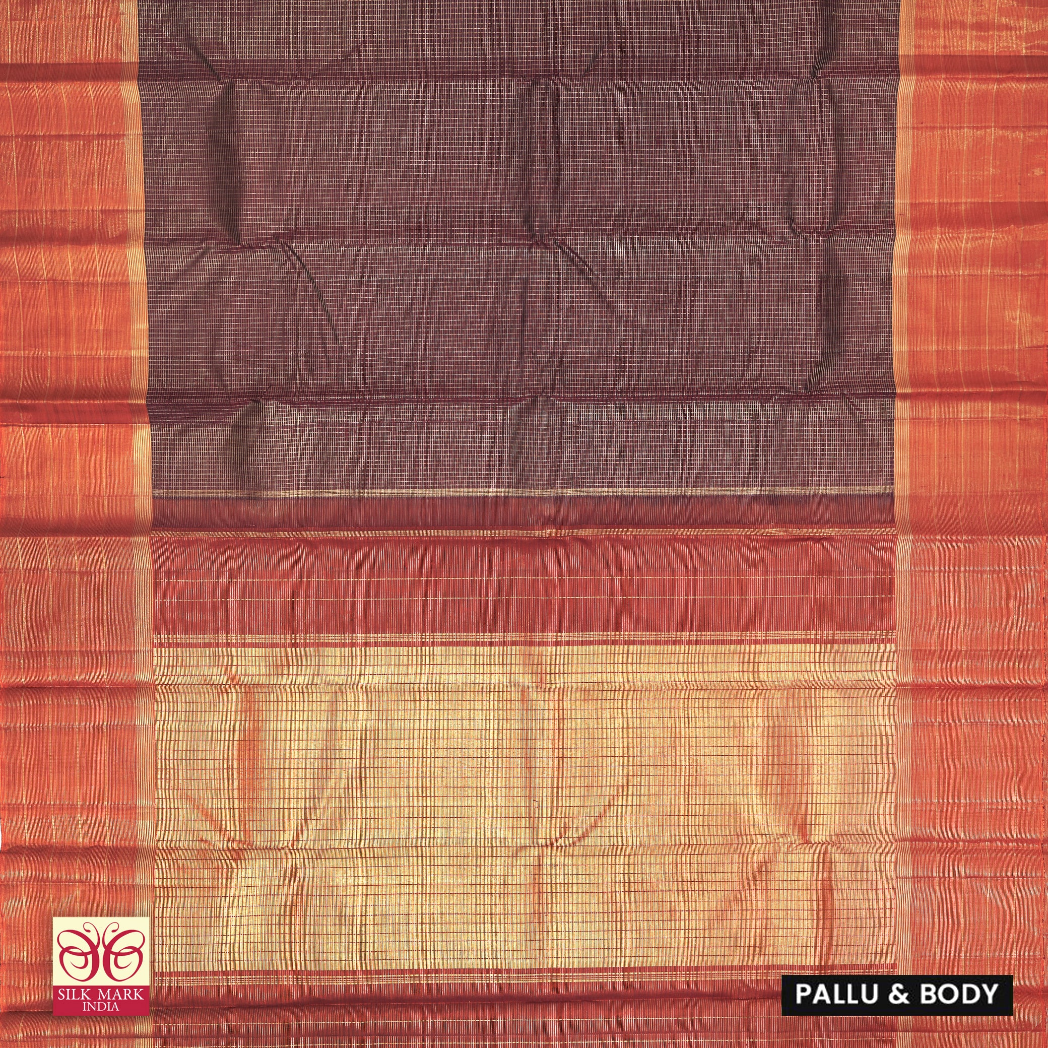 Brown With Rust Orange Kanchipuram Pure Soft Silk Saree