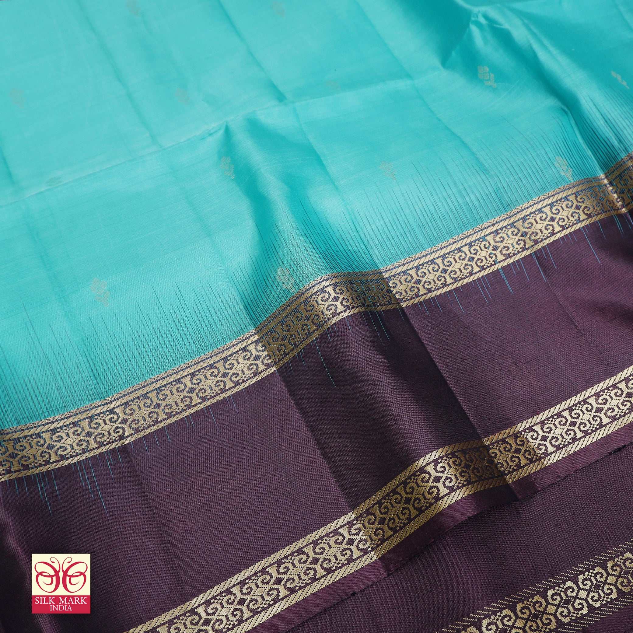 Turquoise Blue With Deep Purple Premium Pure Soft Silk Saree
