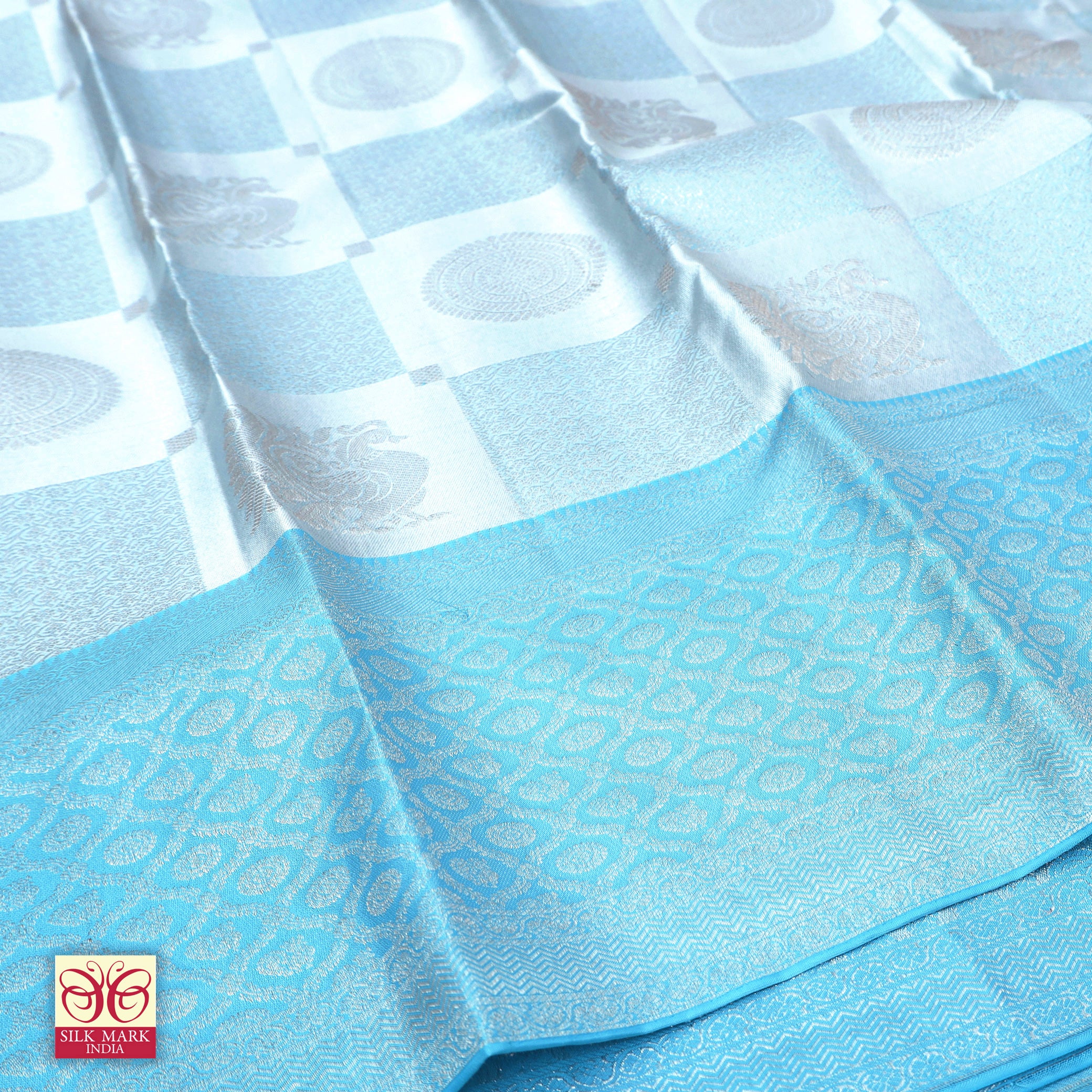 Ice BlueWith Sky Blue Silver Zari border Subhalaya Wedding Silk Saree