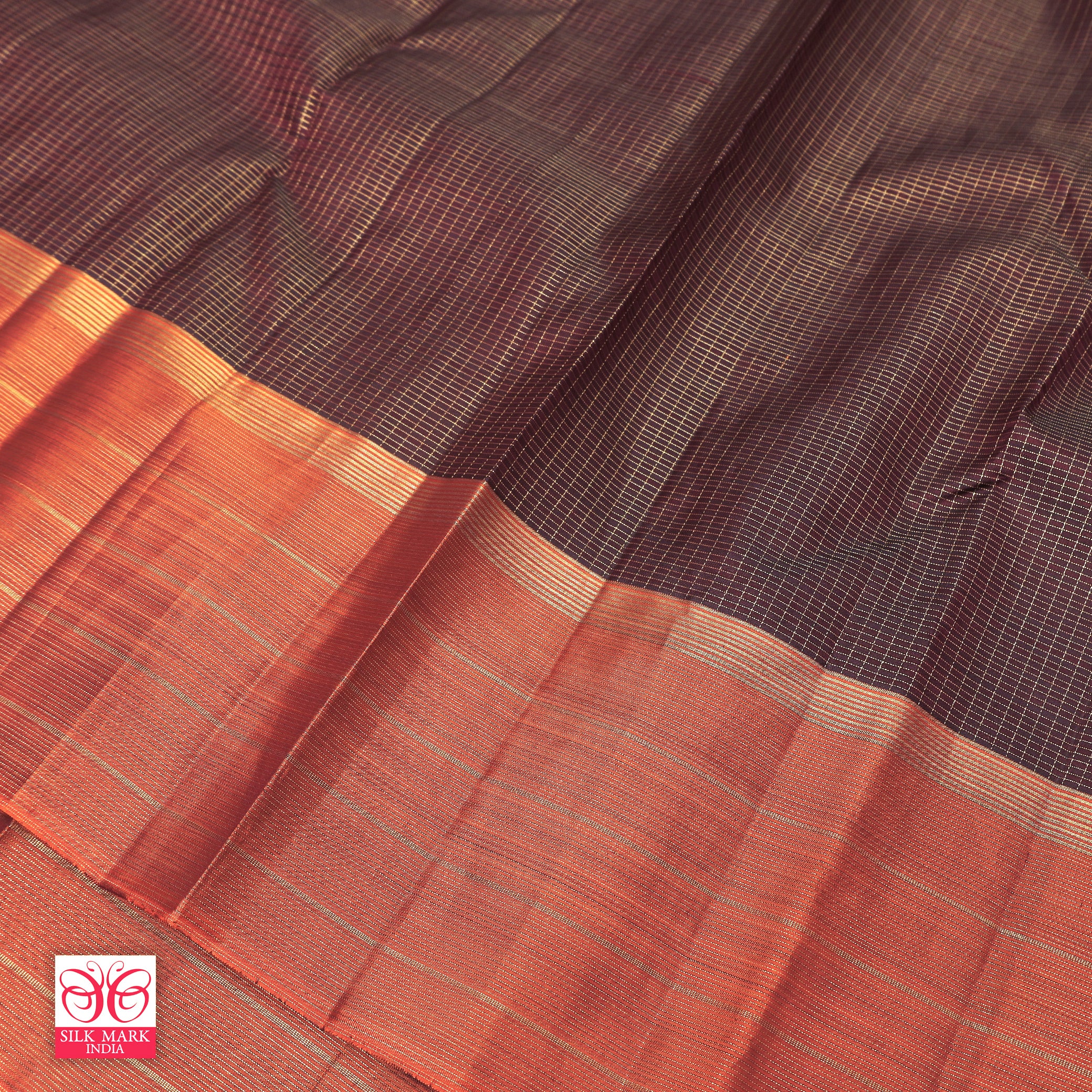 Brown With Rust Orange Kanchipuram Pure Soft Silk Saree