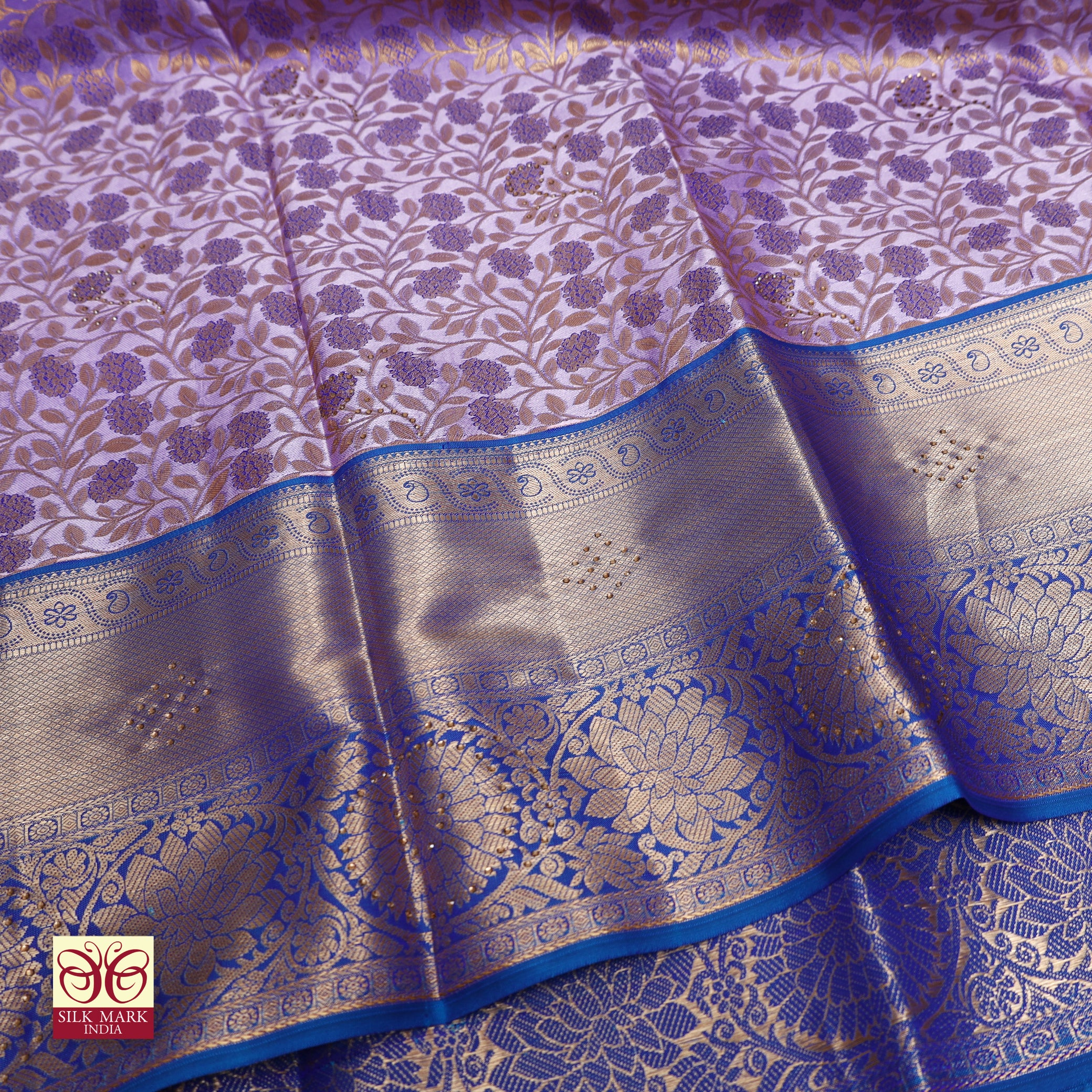 Lavender With Blue Gold Zeri Subalaya Wedding Silk Saree