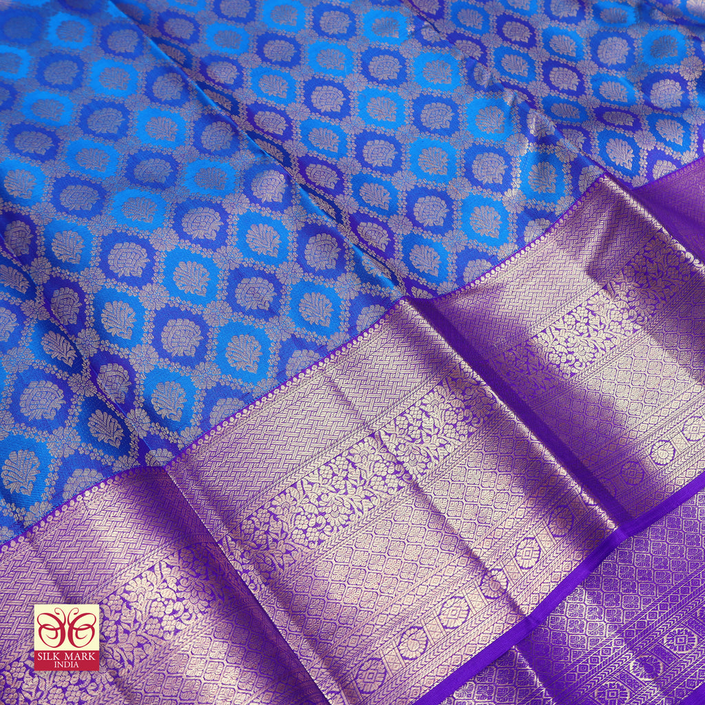 Royal Blue With Ink Blue  Gold Zeri Subalaya Wedding Silk Saree