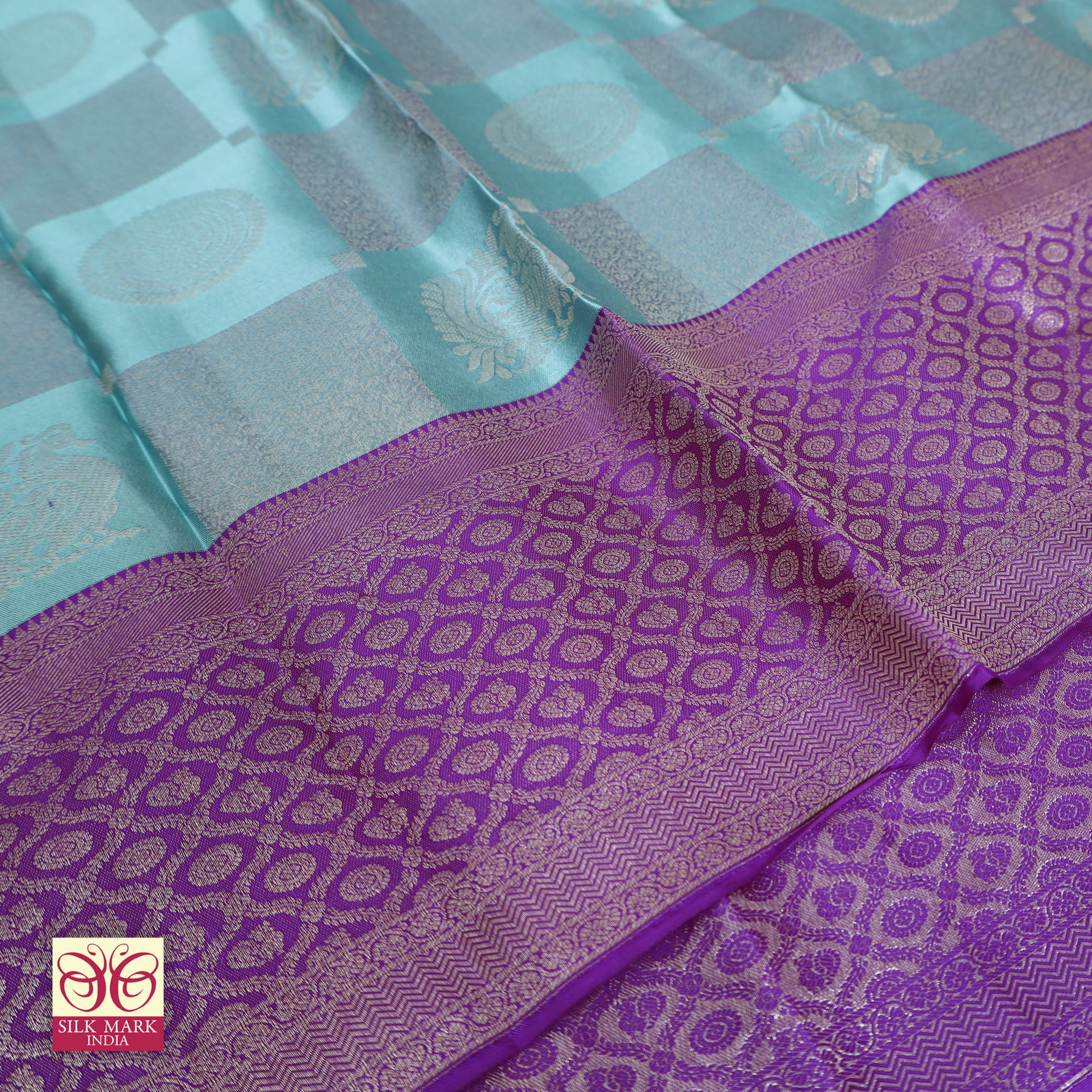 Cyan Blue With Lavender Silver Zeri Wedding Subalaya Silk Saree