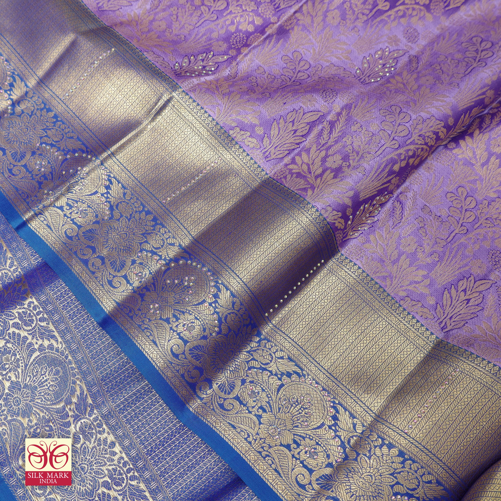 Lavender With Royal Blue Gold Zari Border Subalaya Wedding Silk Saree
