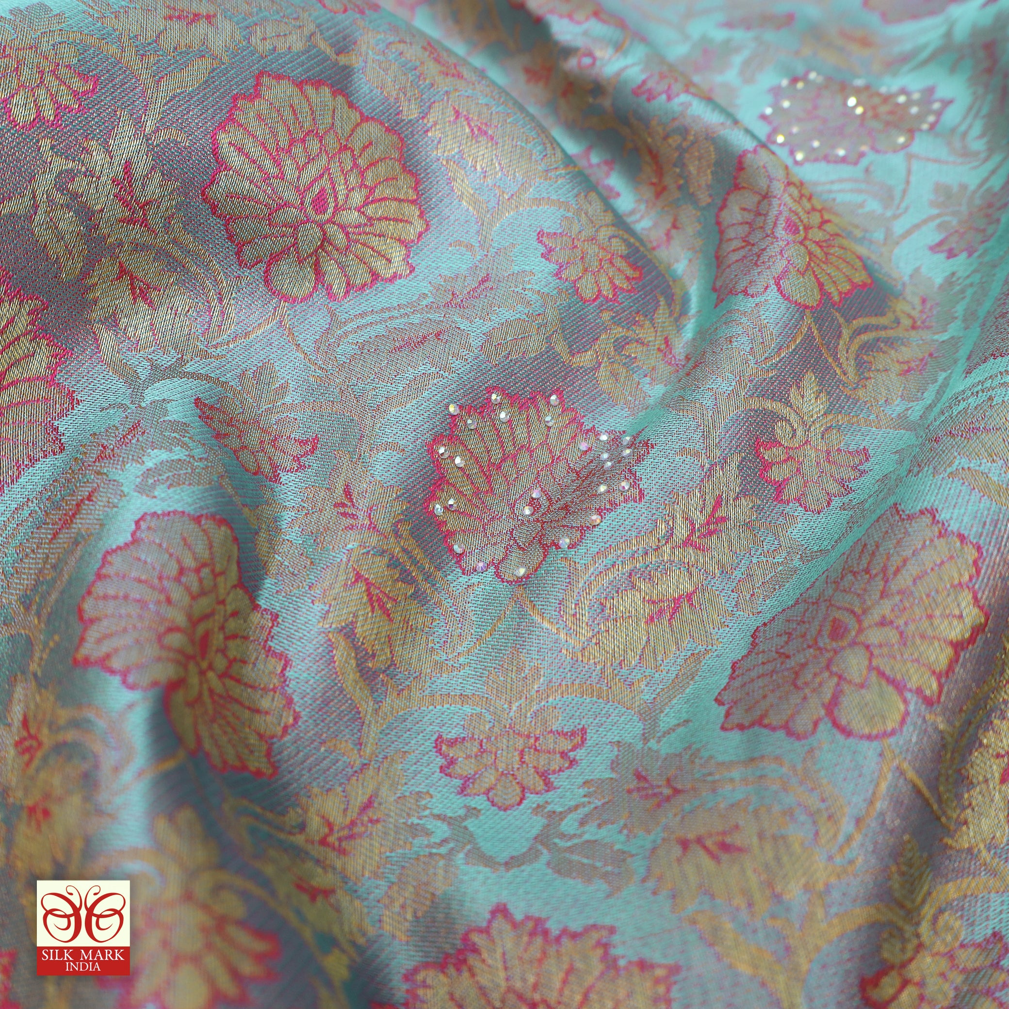 Light BlueWith Rani Pink Gold Zari border Subalaya Wedding Silk Saree