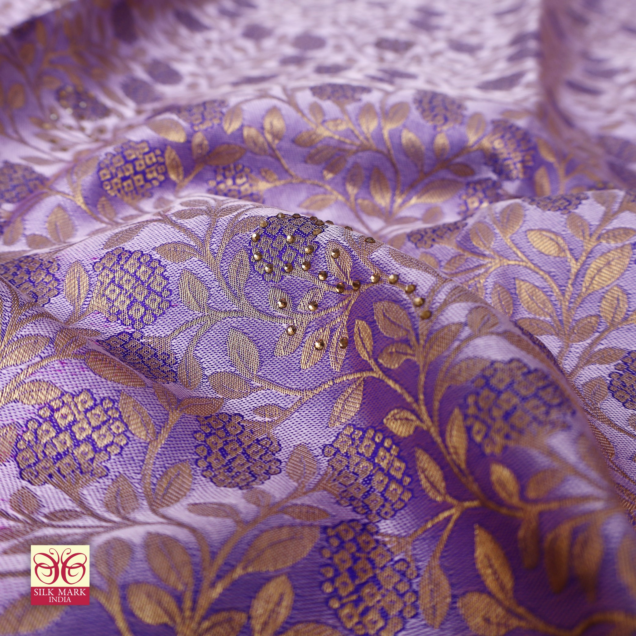 Lavender With Blue Gold Zeri Subalaya Wedding Silk Saree