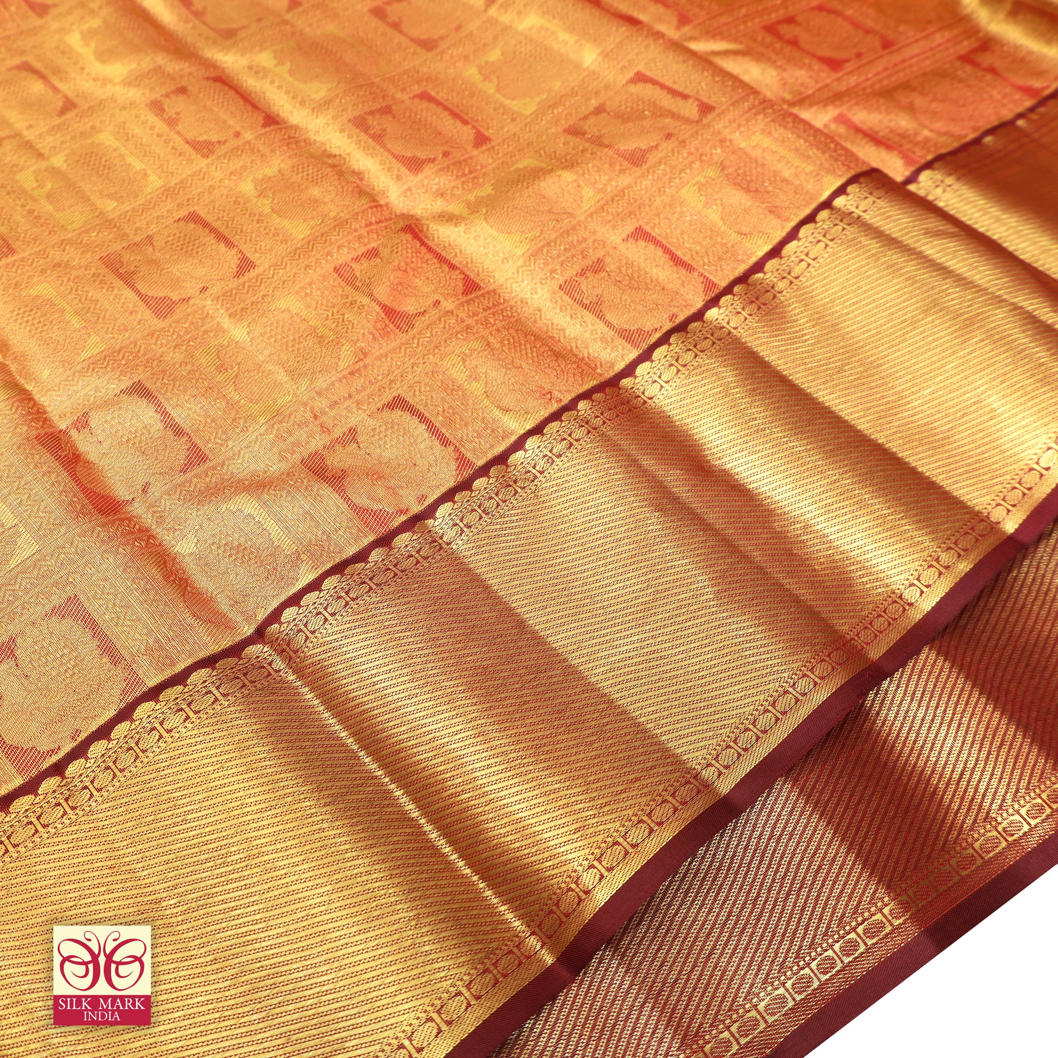 Golden ColorWith Maroon GoldZari Wedding Tissue Silk Saree