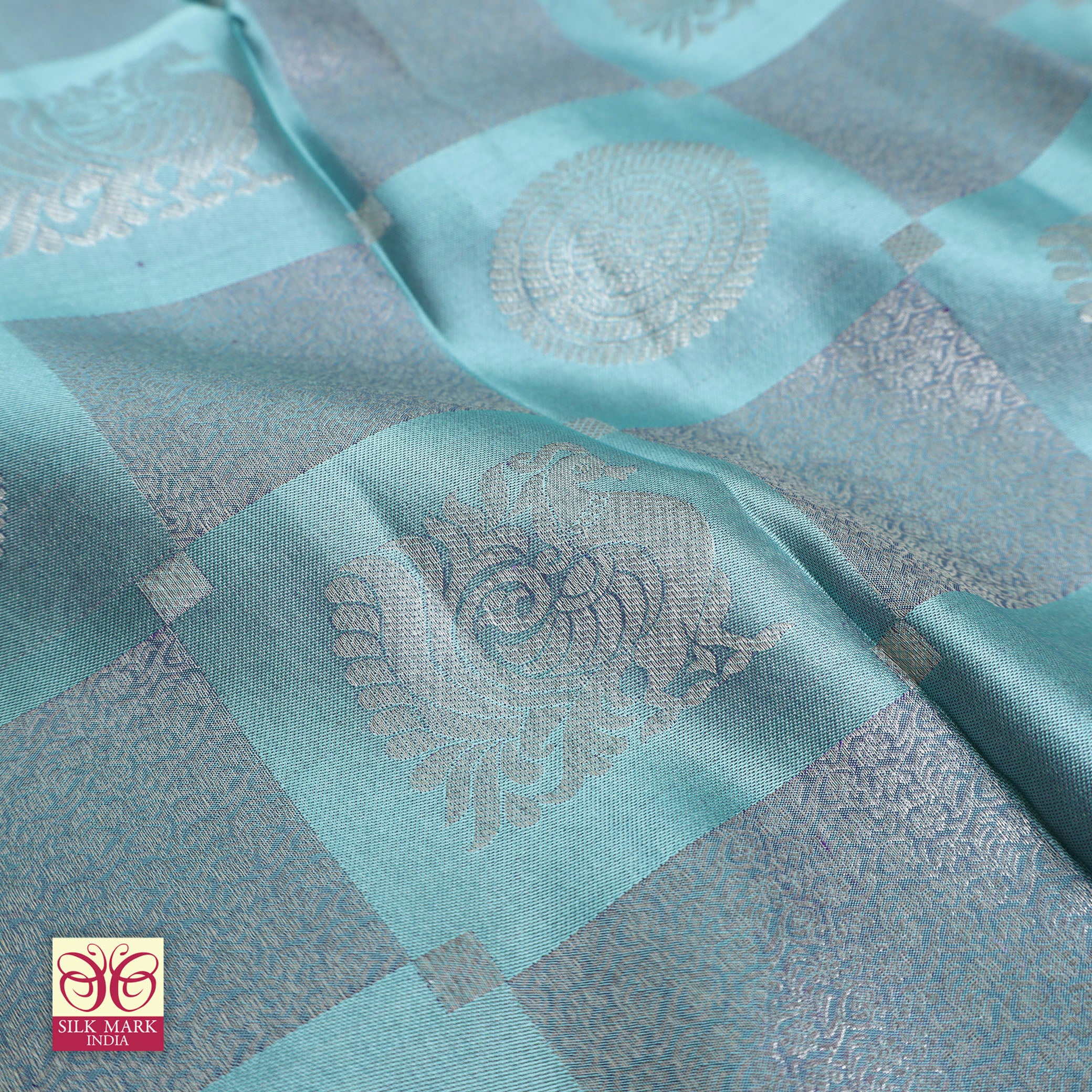 Cyan Blue With Lavender Silver Zeri Wedding Subalaya Silk Saree