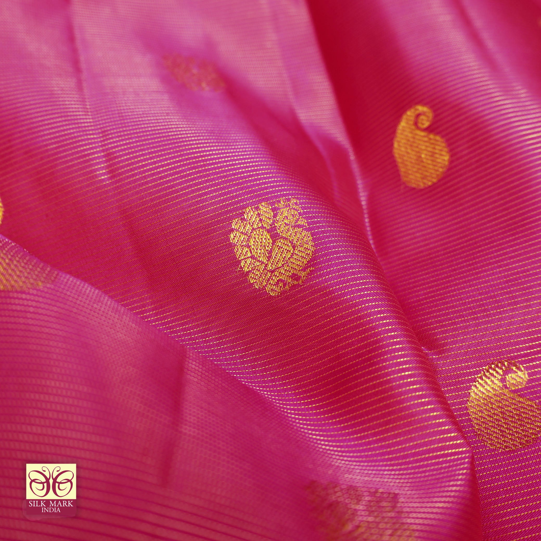 Dark Pink With Orange Gold Zeri  Arani Wedding silk Saree