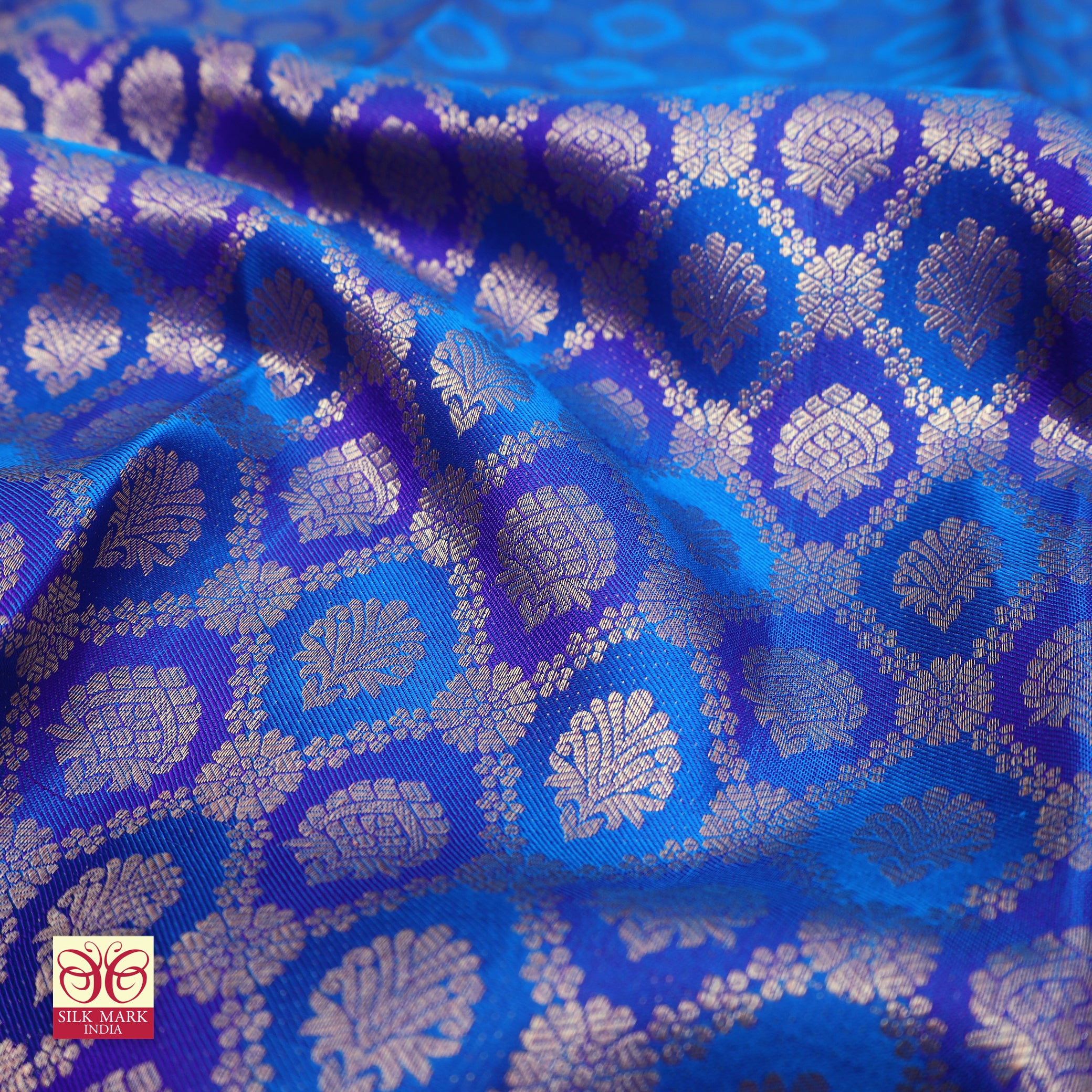 Royal Blue With Ink Blue  Gold Zeri Subalaya Wedding Silk Saree