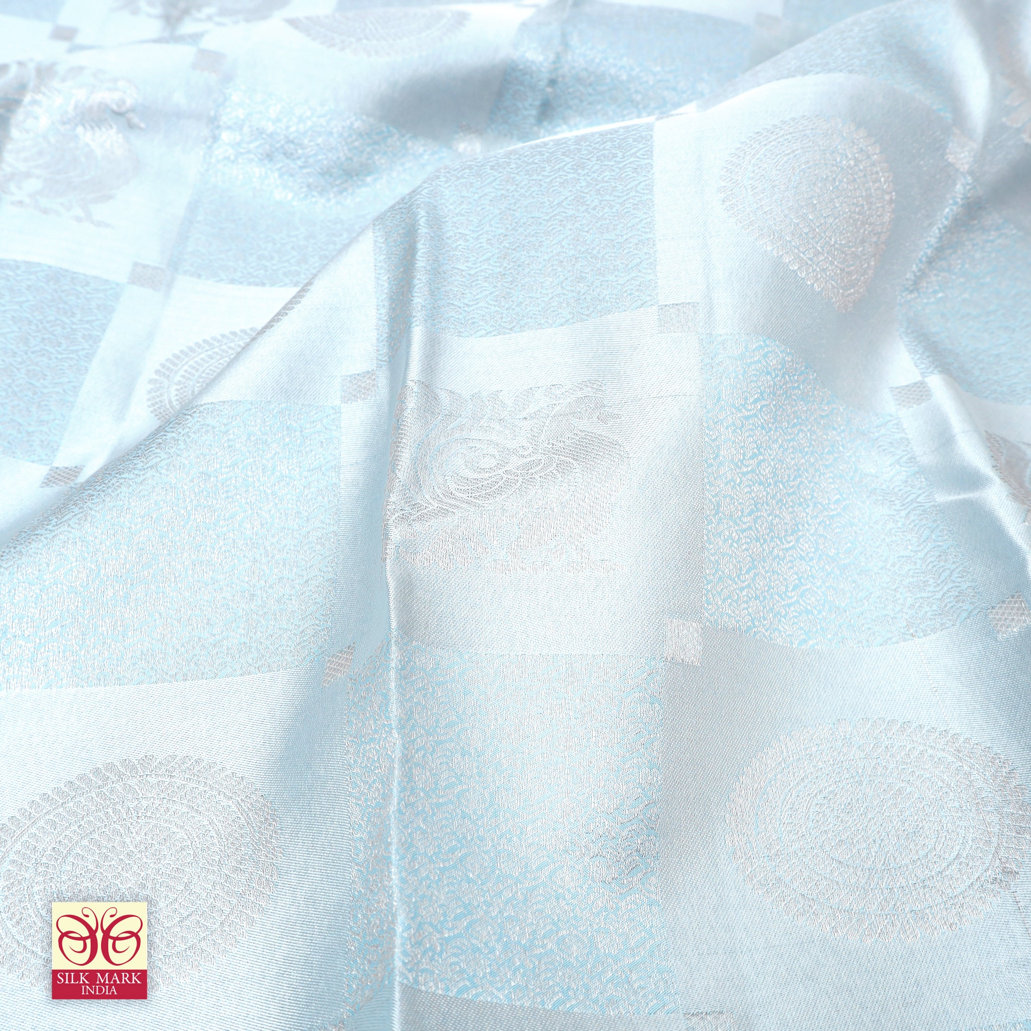 Ice BlueWith Sky Blue Silver Zari border Subhalaya Wedding Silk Saree