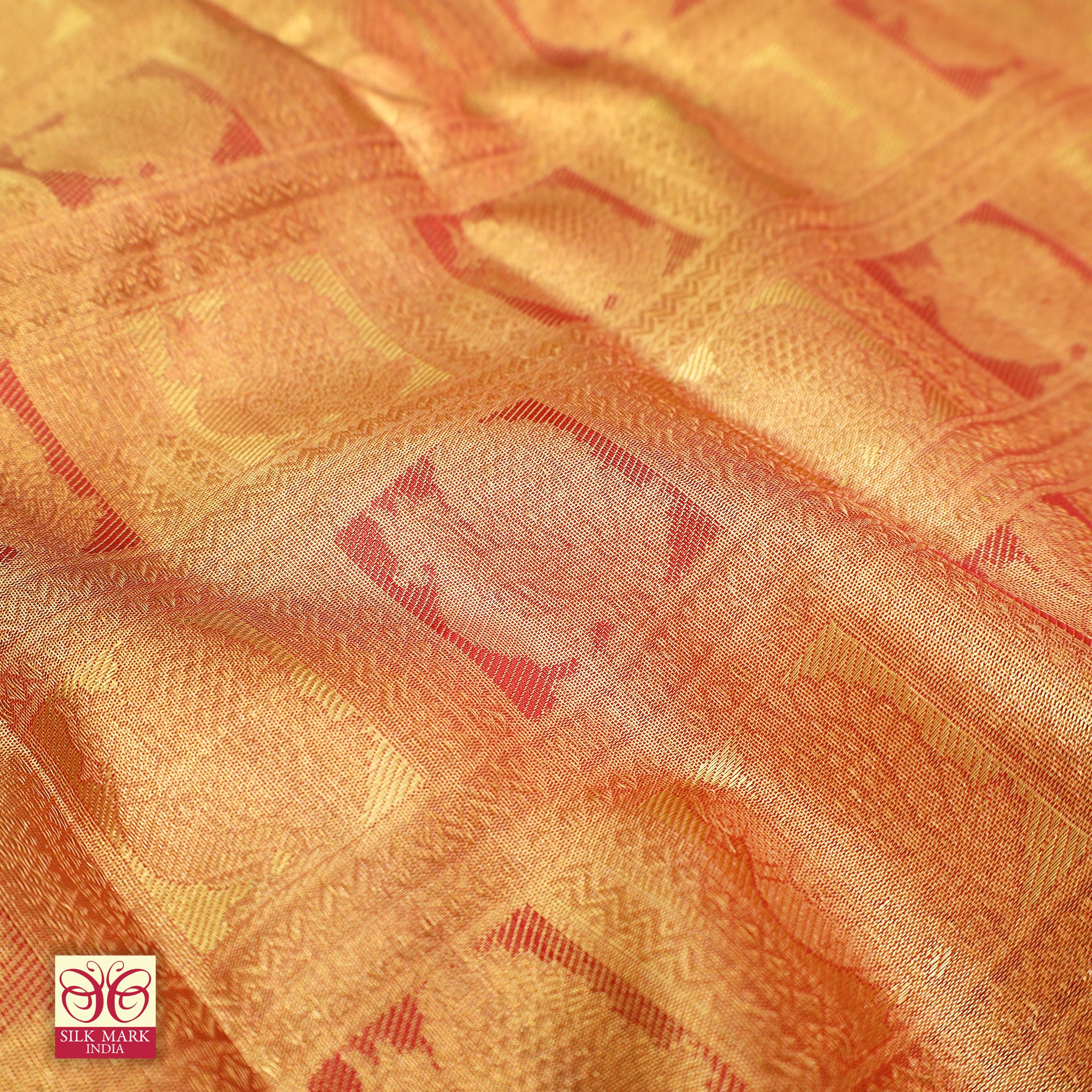 Golden ColorWith Maroon GoldZari Wedding Tissue Silk Saree