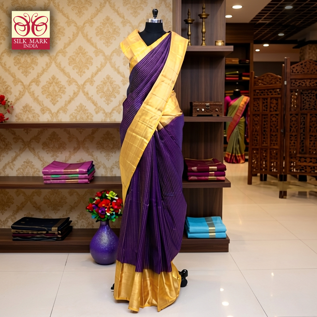Purple Mustard Zari Bridal Saree