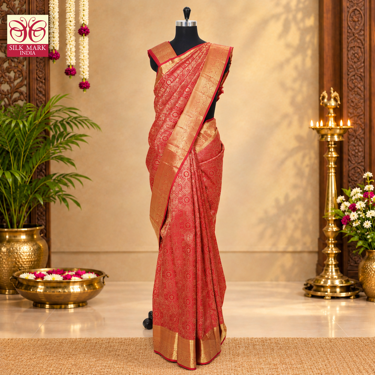 Red With Gold Zari border Subhalaya  Wedding Silk Saree