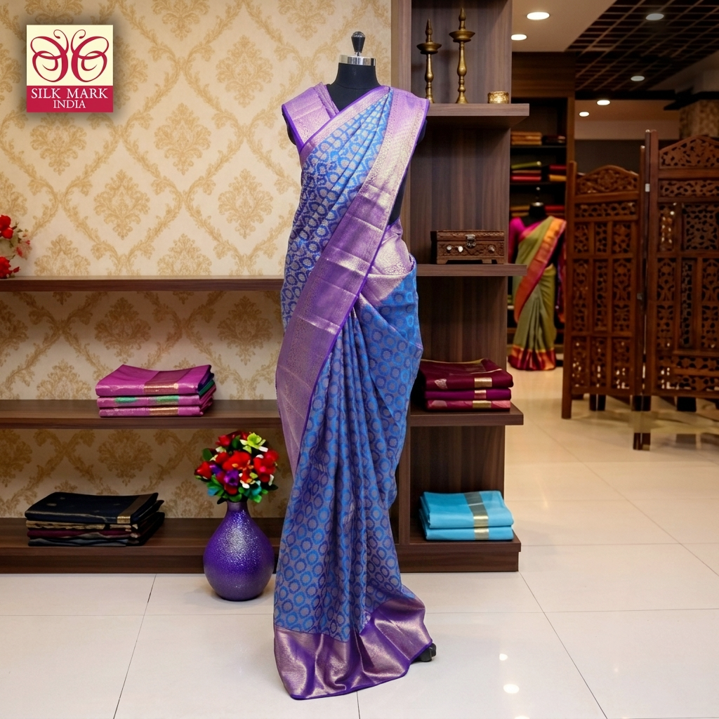 Royal Blue With Ink Blue  Gold Zeri Subalaya Wedding Silk Saree
