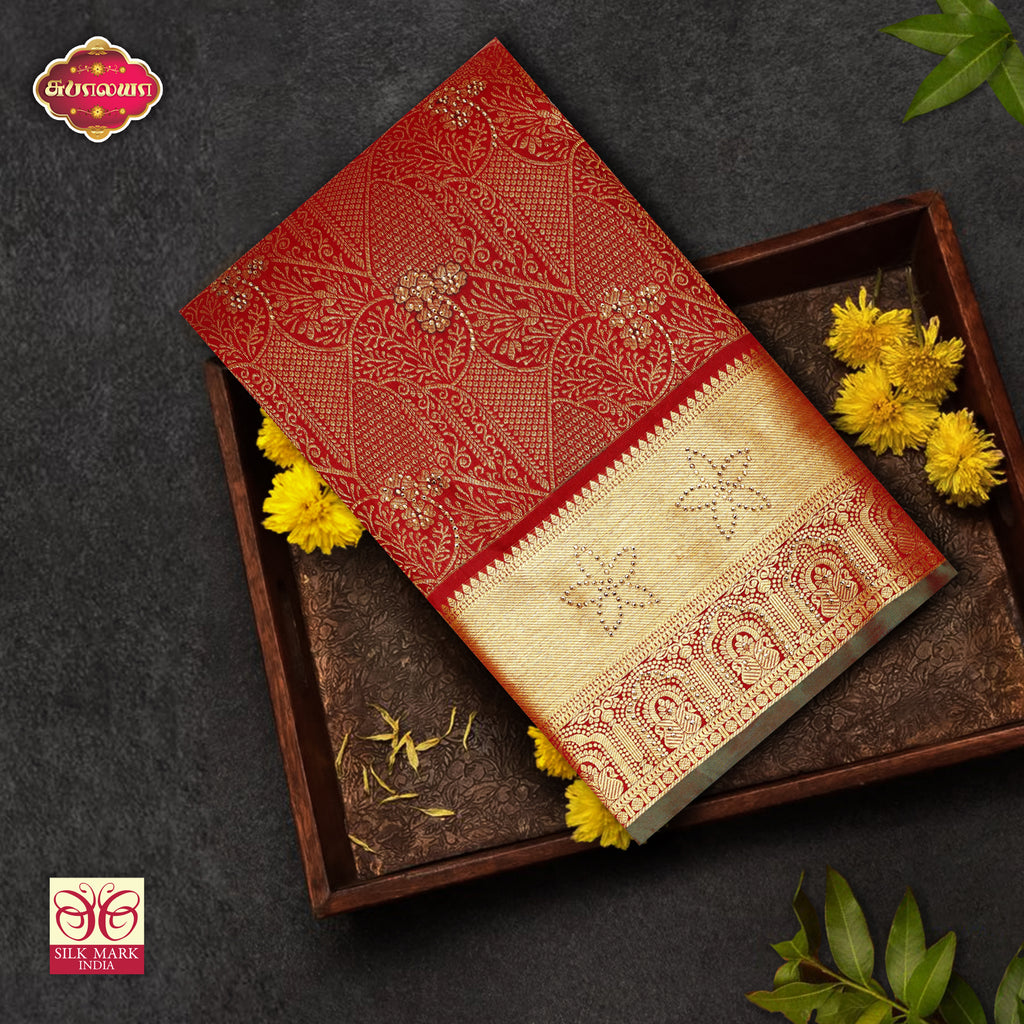 Red With Gold Colour Gold  Zeri Subalaya Wedding Silk Saree