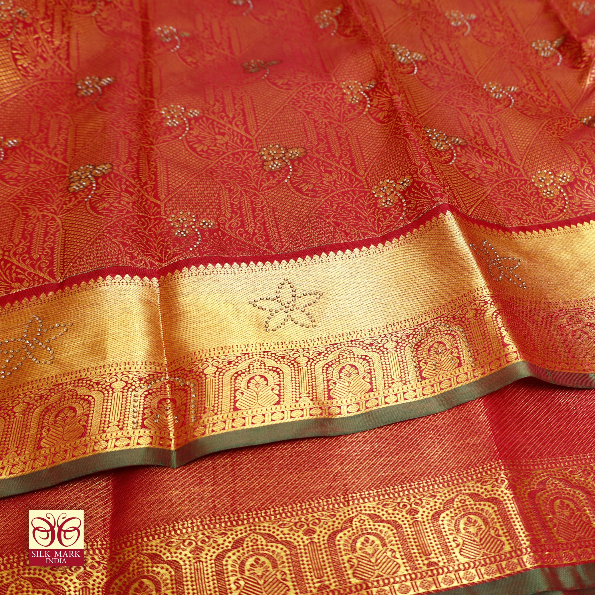 Red With Gold Colour Gold  Zeri Subalaya Wedding Silk Saree