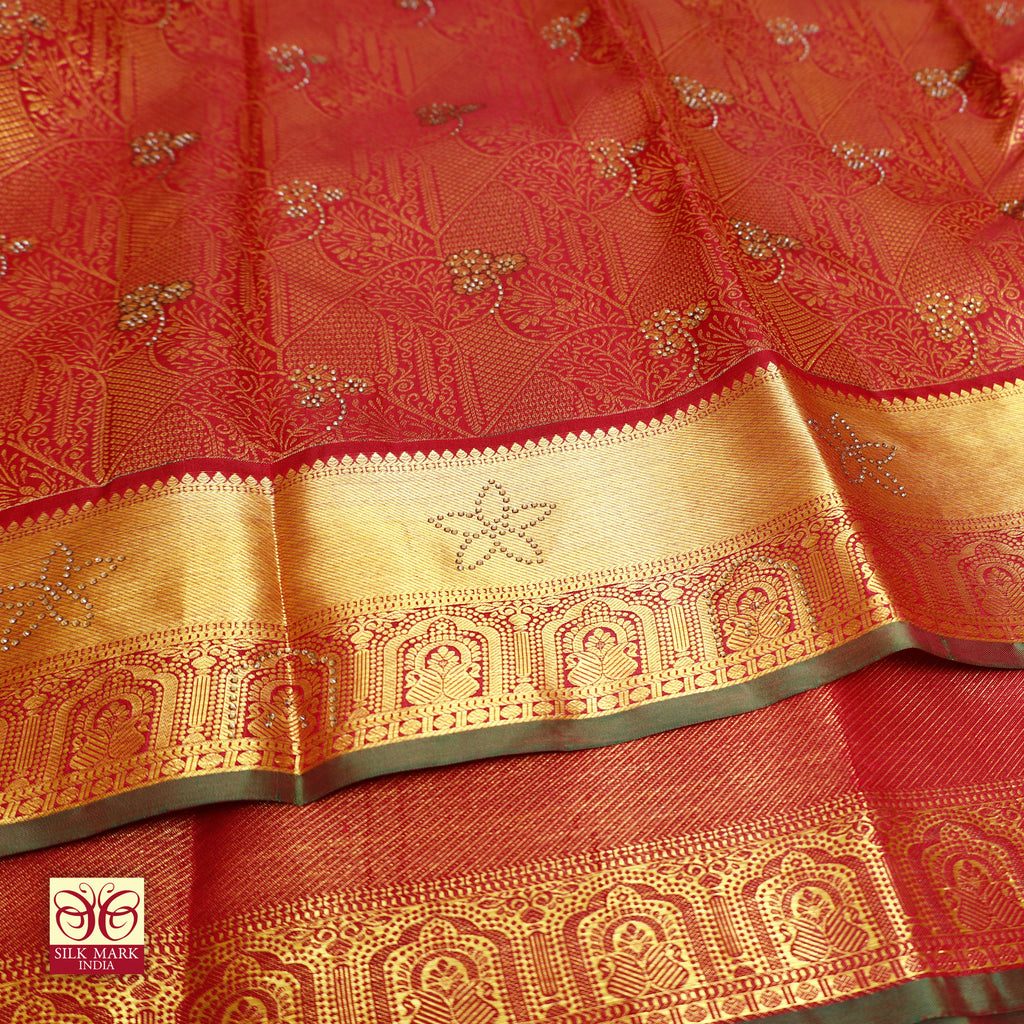 Red With Gold Colour Gold  Zeri Subalaya Wedding Silk Saree