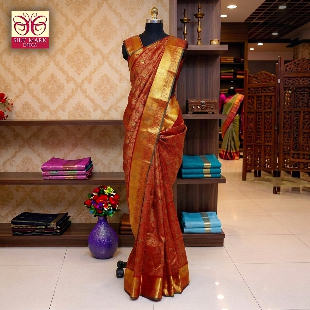 Red With Gold Colour Gold  Zeri Subalaya Wedding Silk Saree