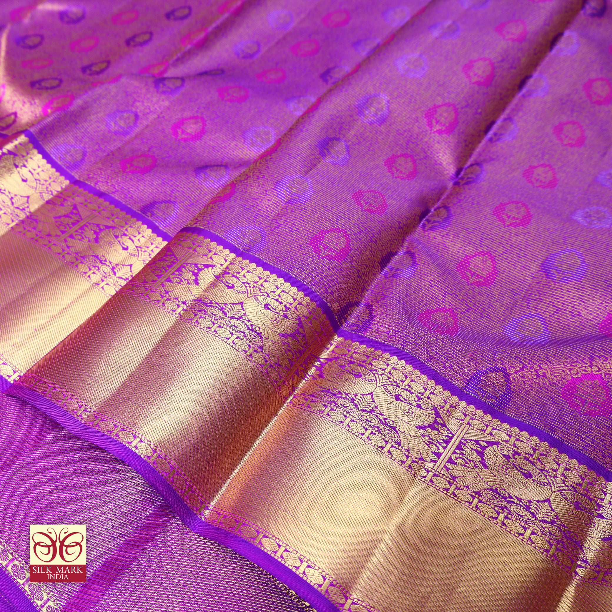 Lavender With Gold Colour Gold  Zeri Subalaya Wedding Silk Saree