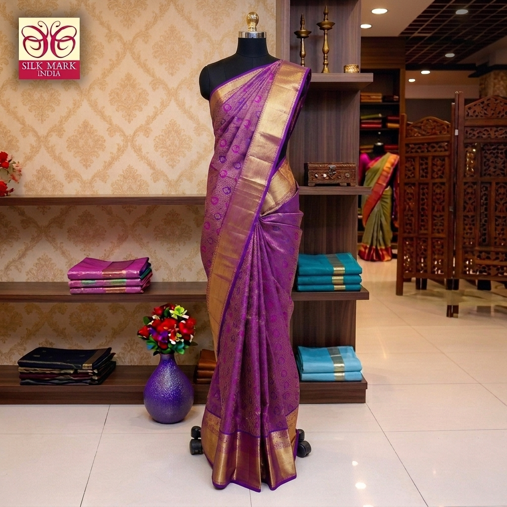 Lavender With Gold Colour Gold  Zeri Subalaya Wedding Silk Saree
