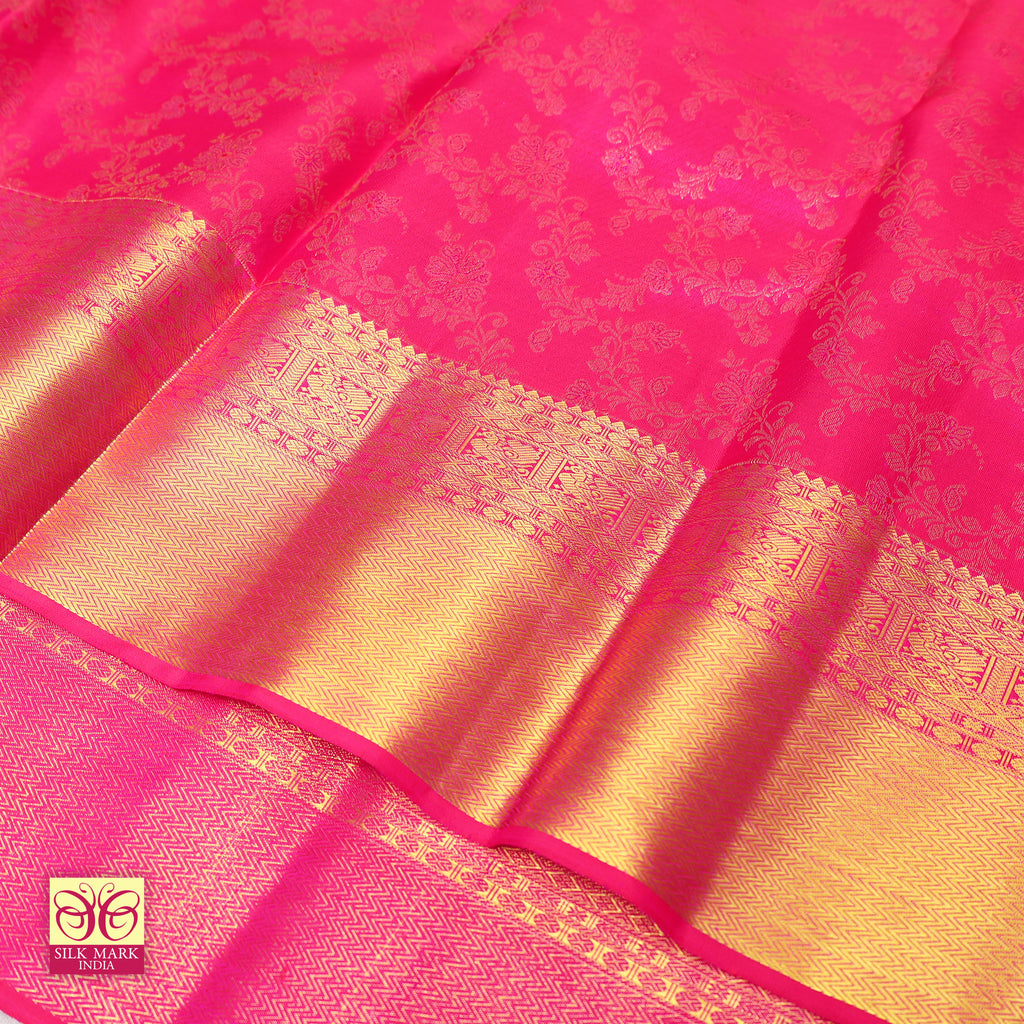 Rani Pink With Gold Colour Gold  Zeri Subalaya Wedding Silk Saree